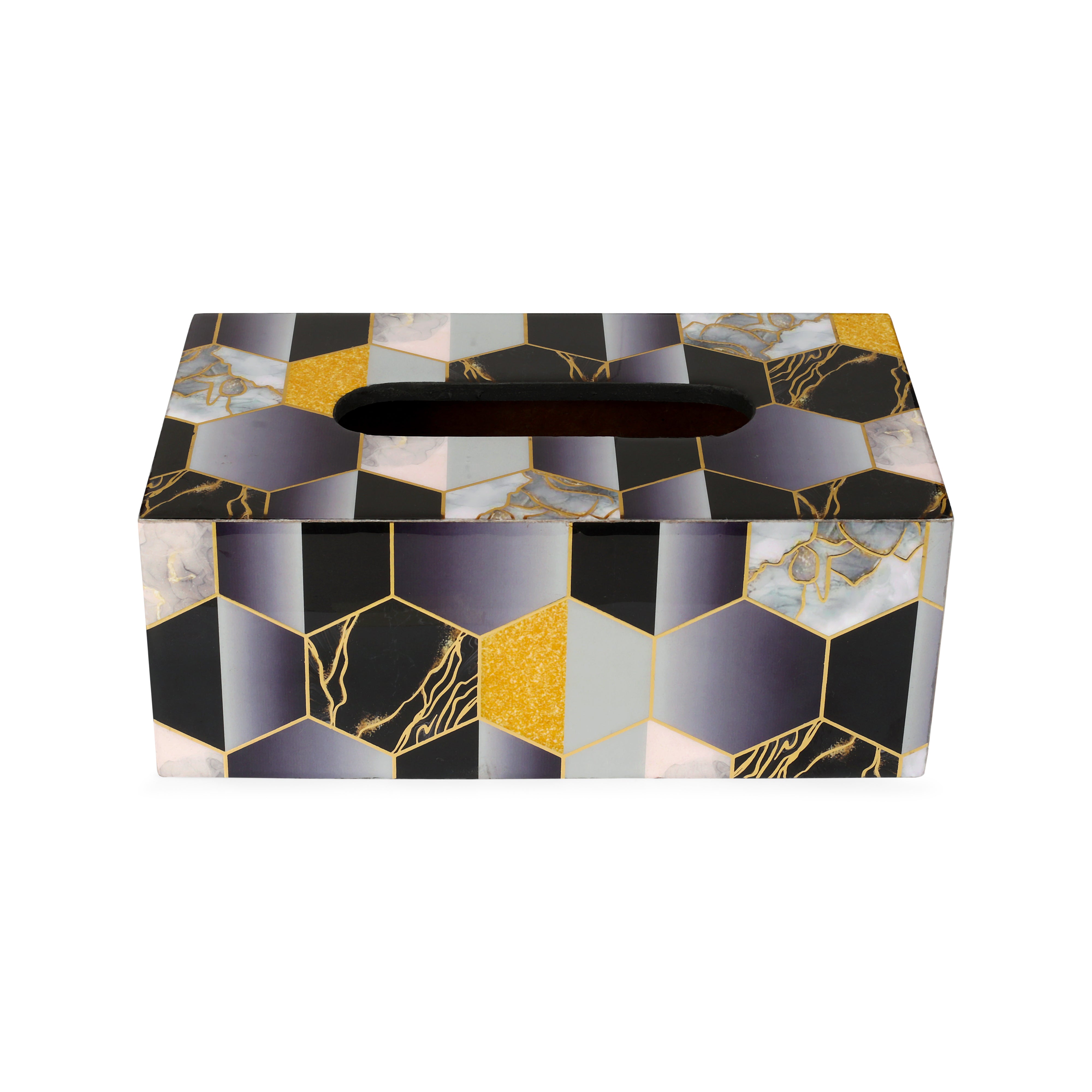 Tissue Box - Black Hexagon