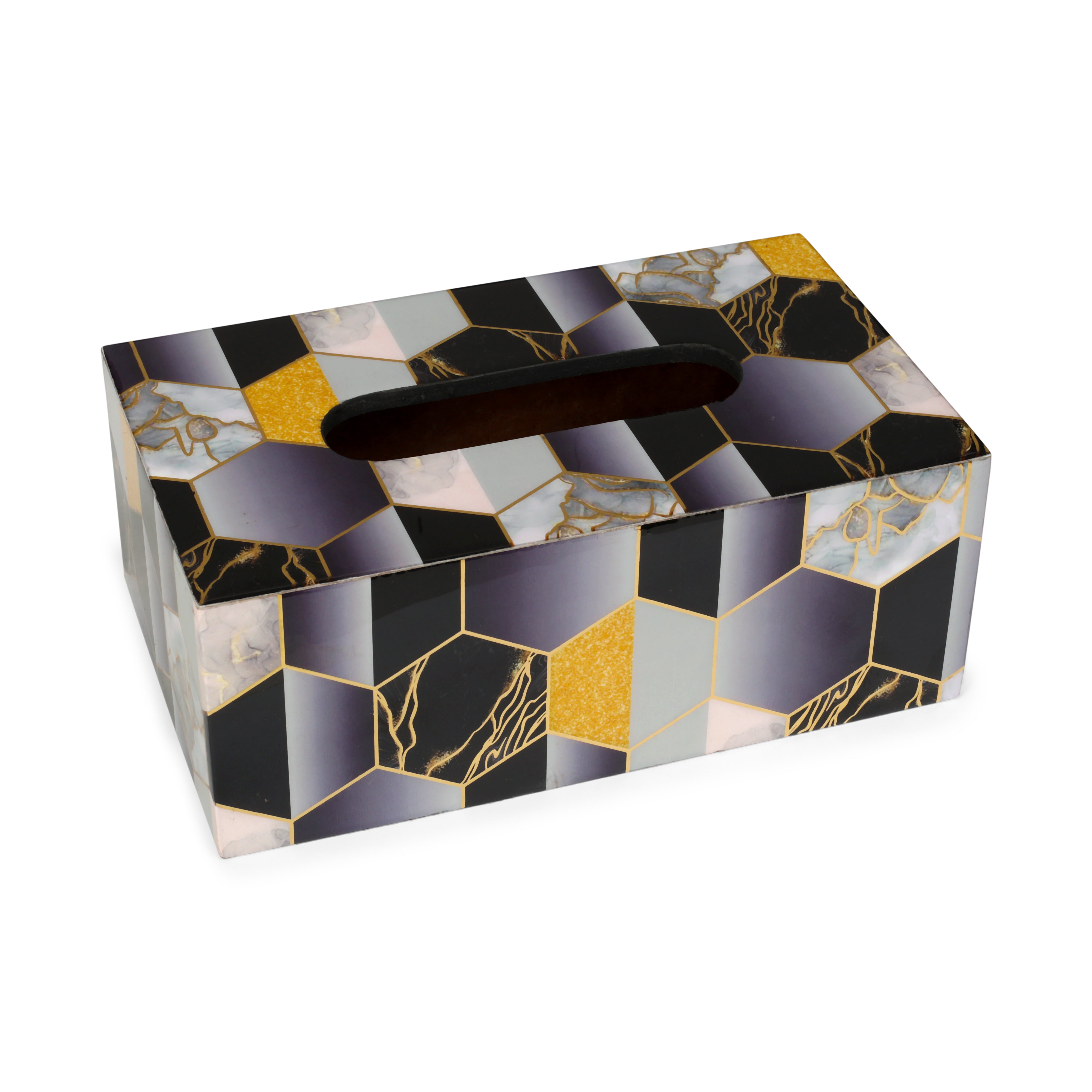 Tissue Box - Black Hexagon