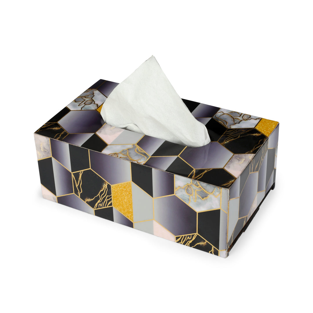 Tissue Box - Black Hexagon 6- The Home Co.