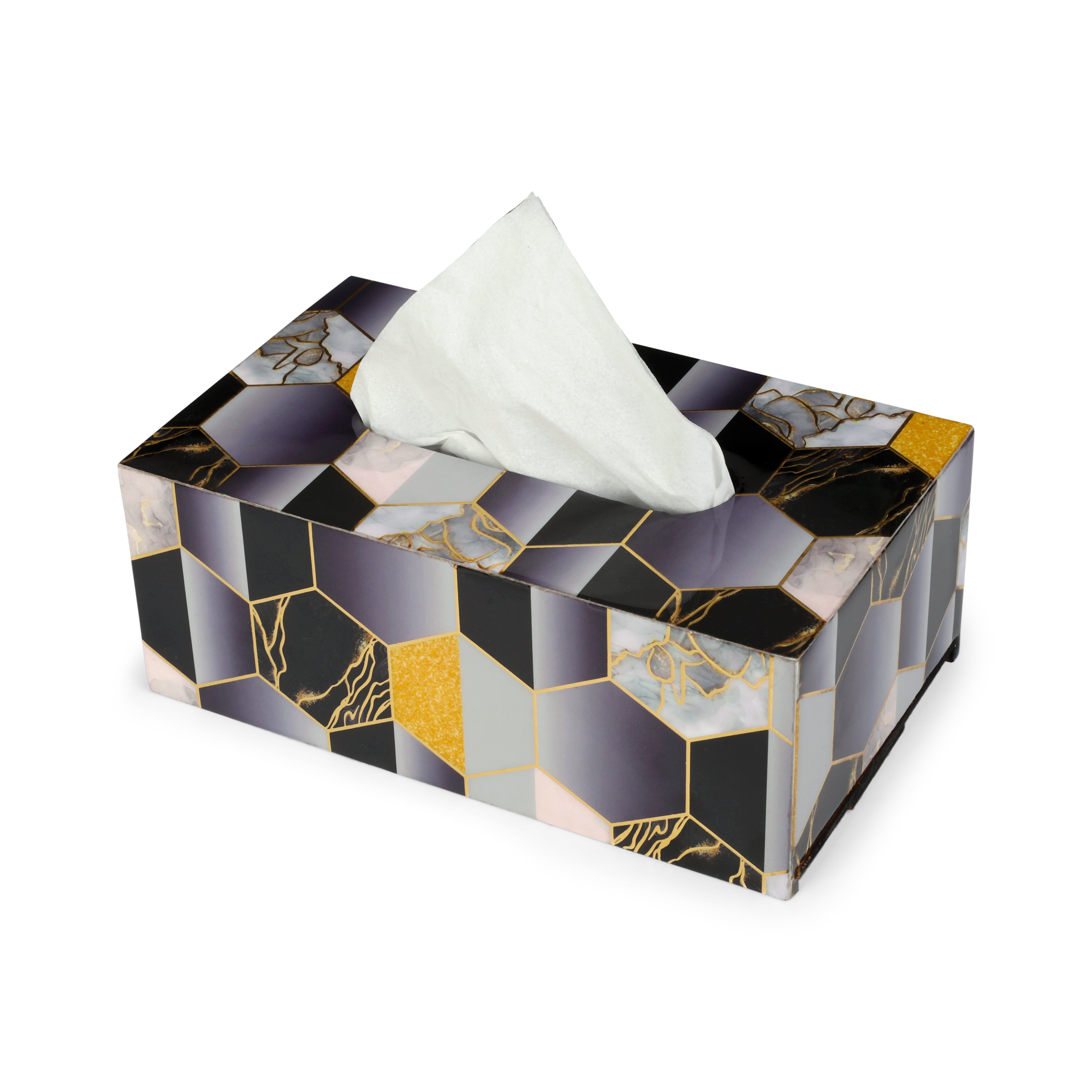 Tissue Box - Black Hexagon