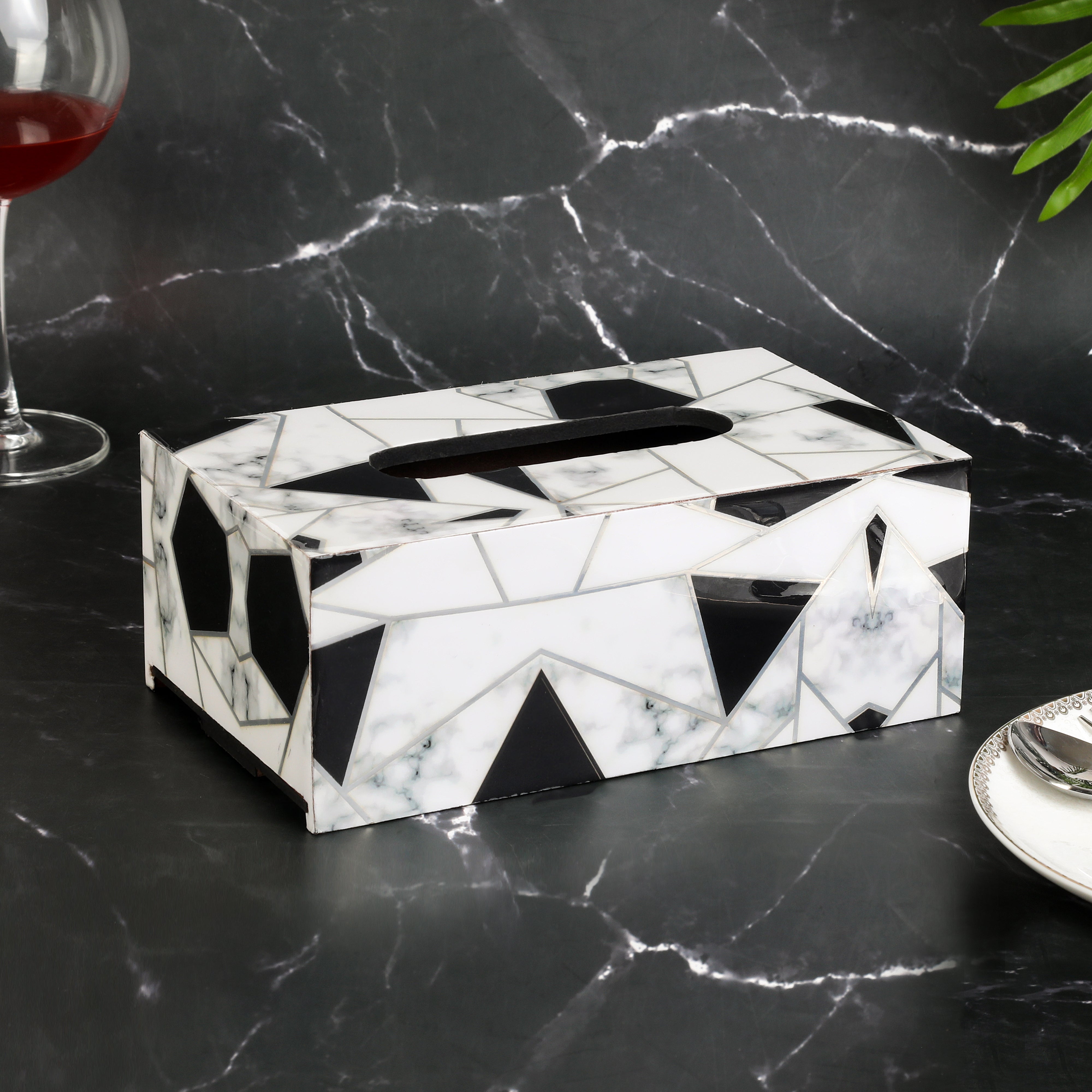 Tissue Box - Grey & White Triangle