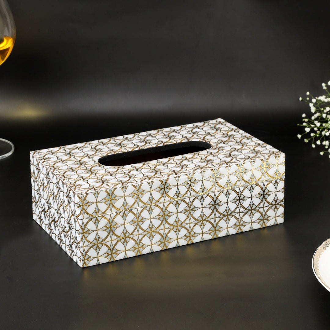 Tissue Box - White & Gold 1- The Home Co.