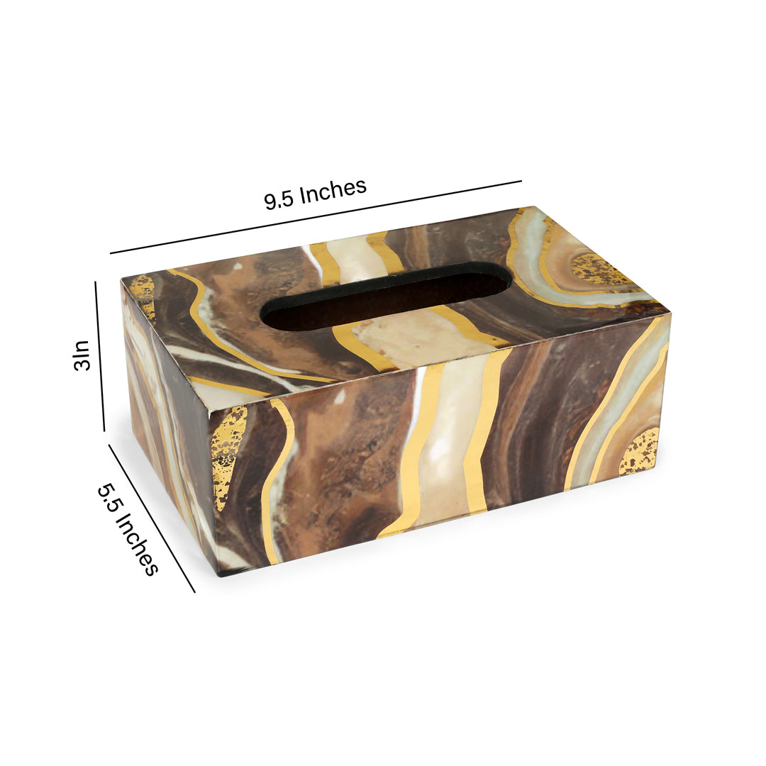 Tissue Box - Brown Marble 9- The Home Co.