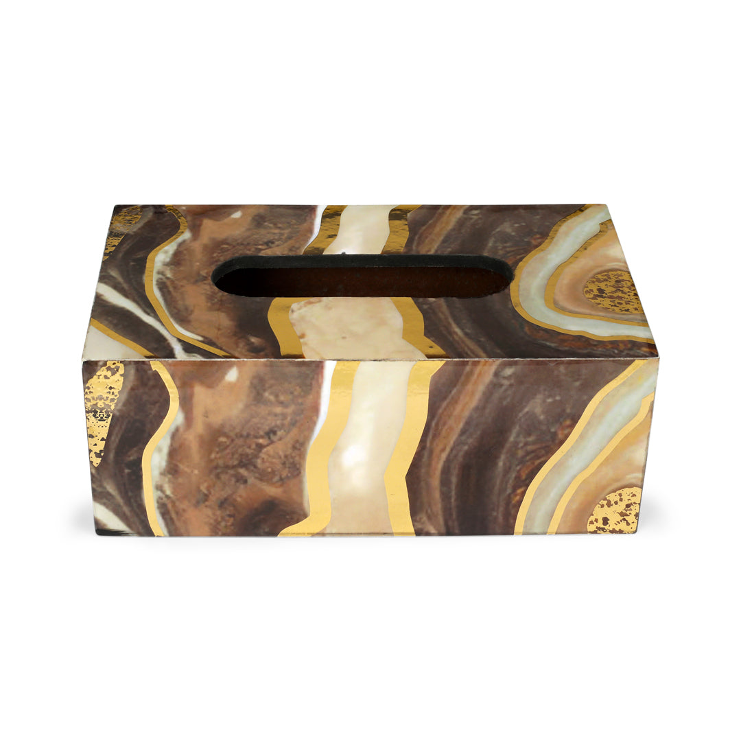 Tissue Box - Brown Marble 3- The Home Co.