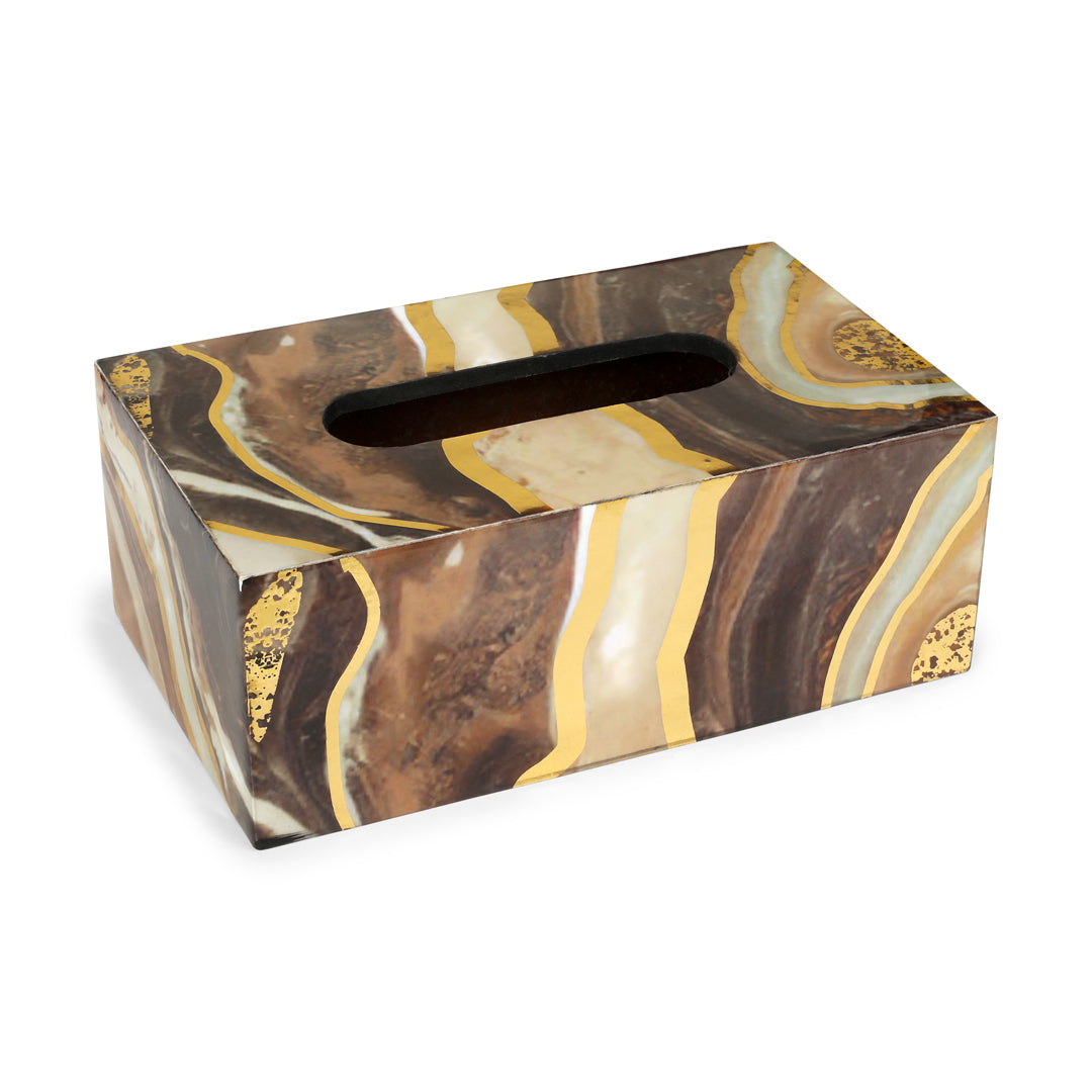 Tissue Box - Brown Marble 4- The Home Co.