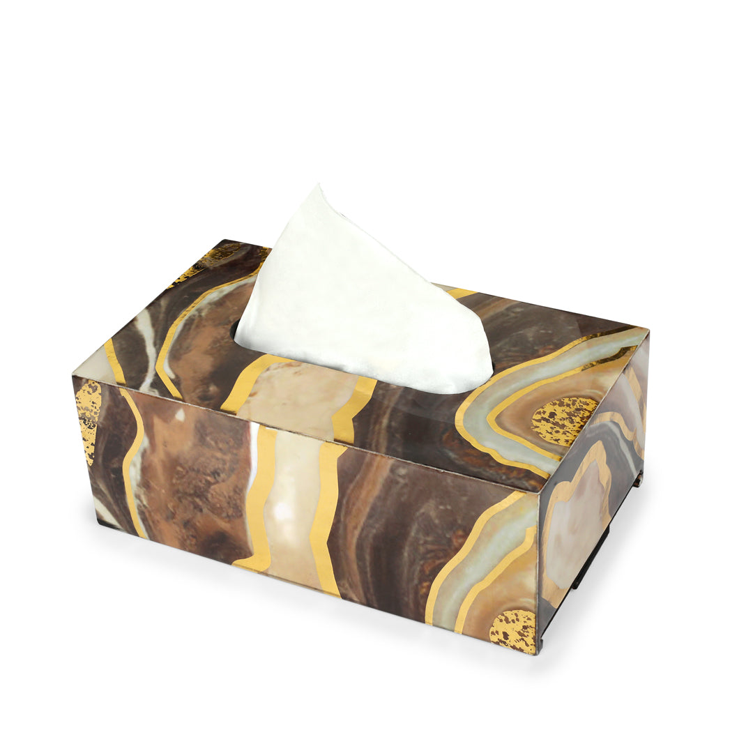 Tissue Box - Brown Marble 8- The Home Co.