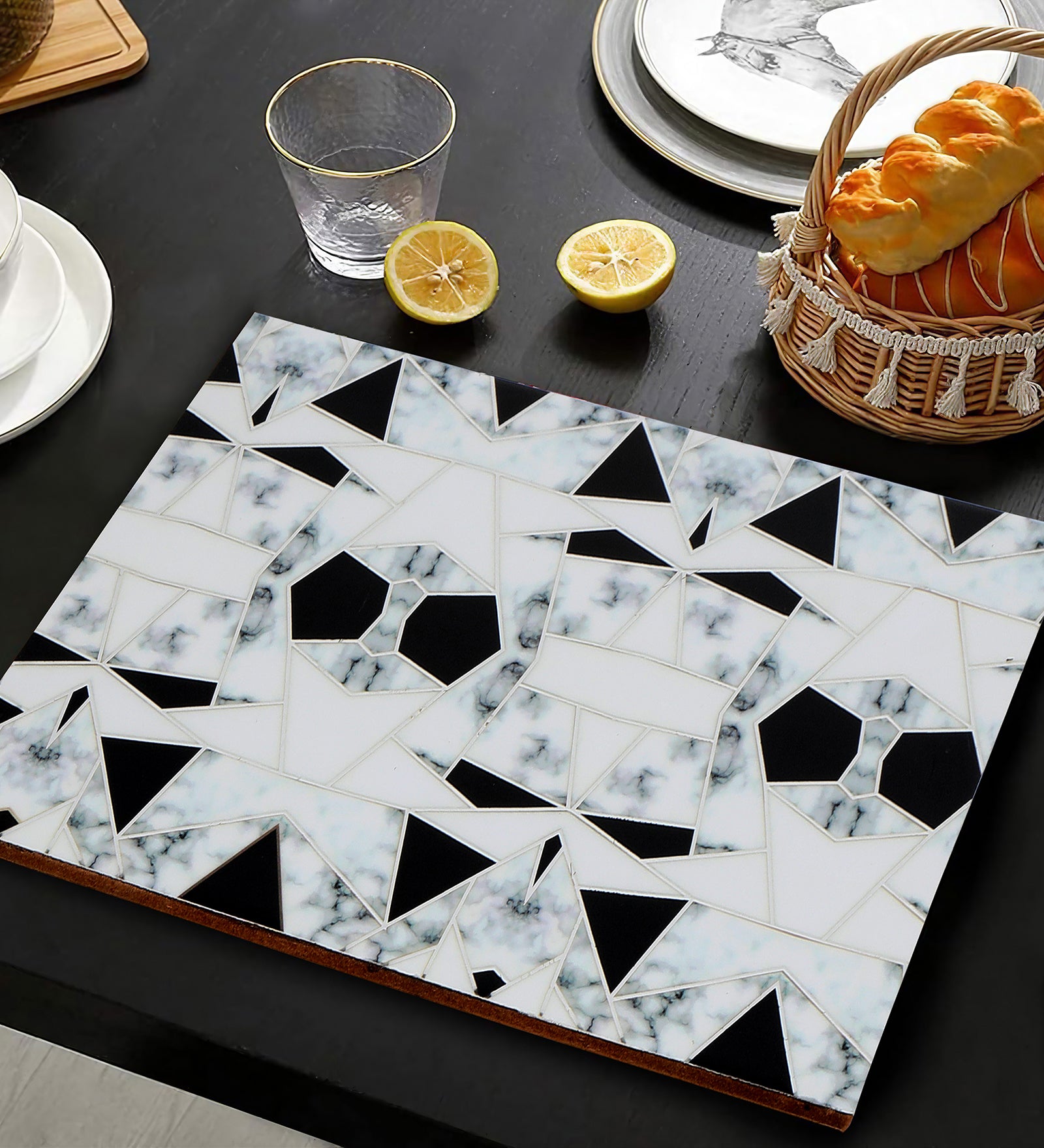 Tablemat- Grey & White Triangle  (1 Pc)