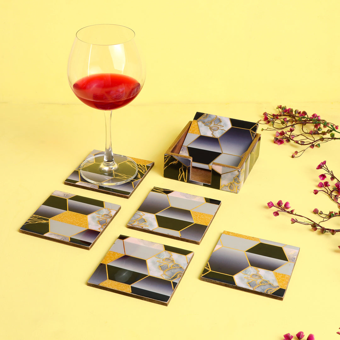 Table Coaster - Black Hexagon (Set of 6): The Home Co.