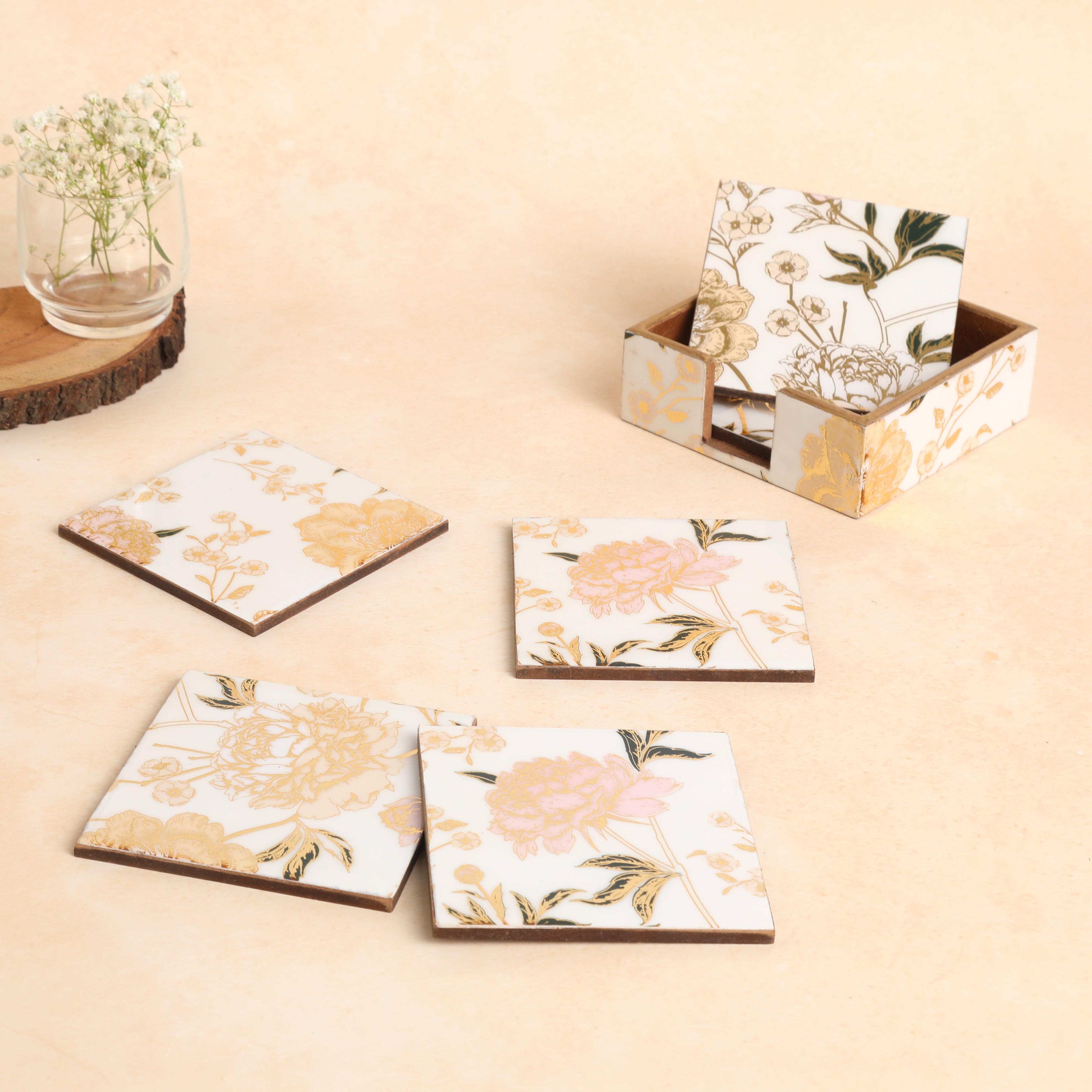 Table Coaster - White Flower (Set of 6)