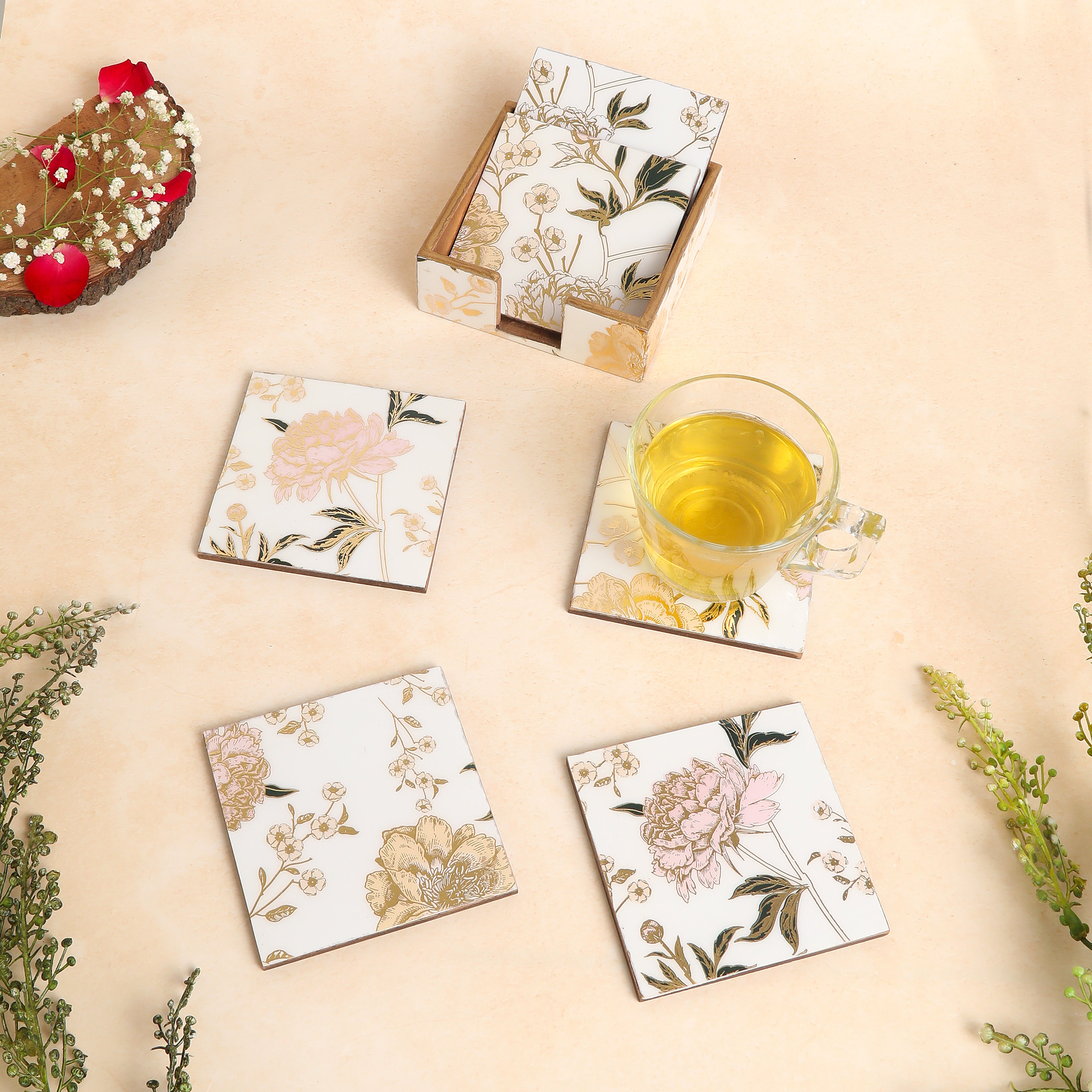 Table Coaster - White Flower (Set of 6)