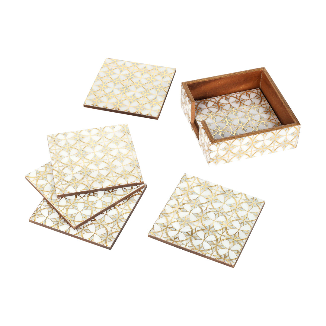 Table Coaster - White & Gold (Set of 6)