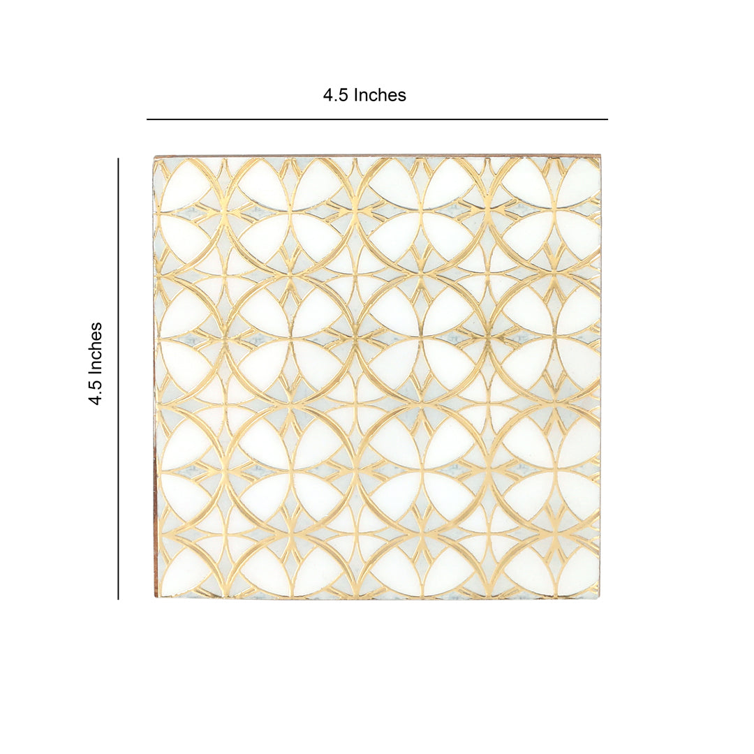 Table Coaster - White & Gold (Set of 6)