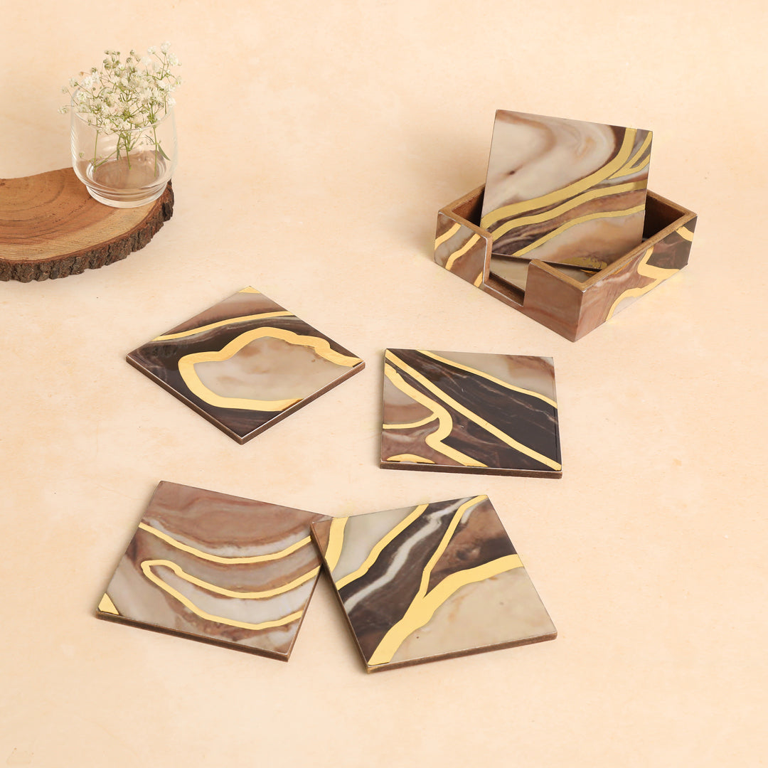 Table Coaster - Brown Marble (Set of 6)