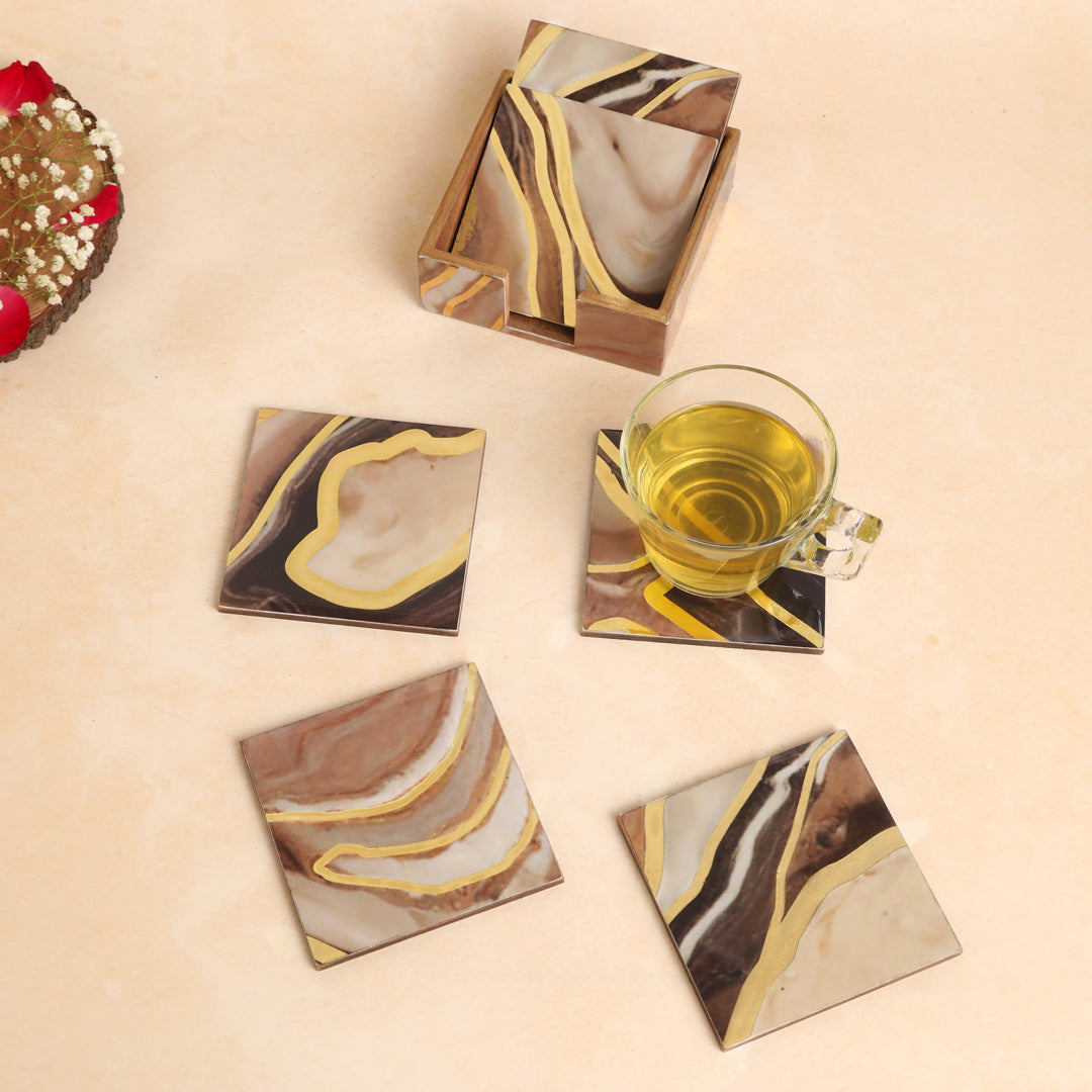 Table Coaster - Brown Marble (Set of 6)