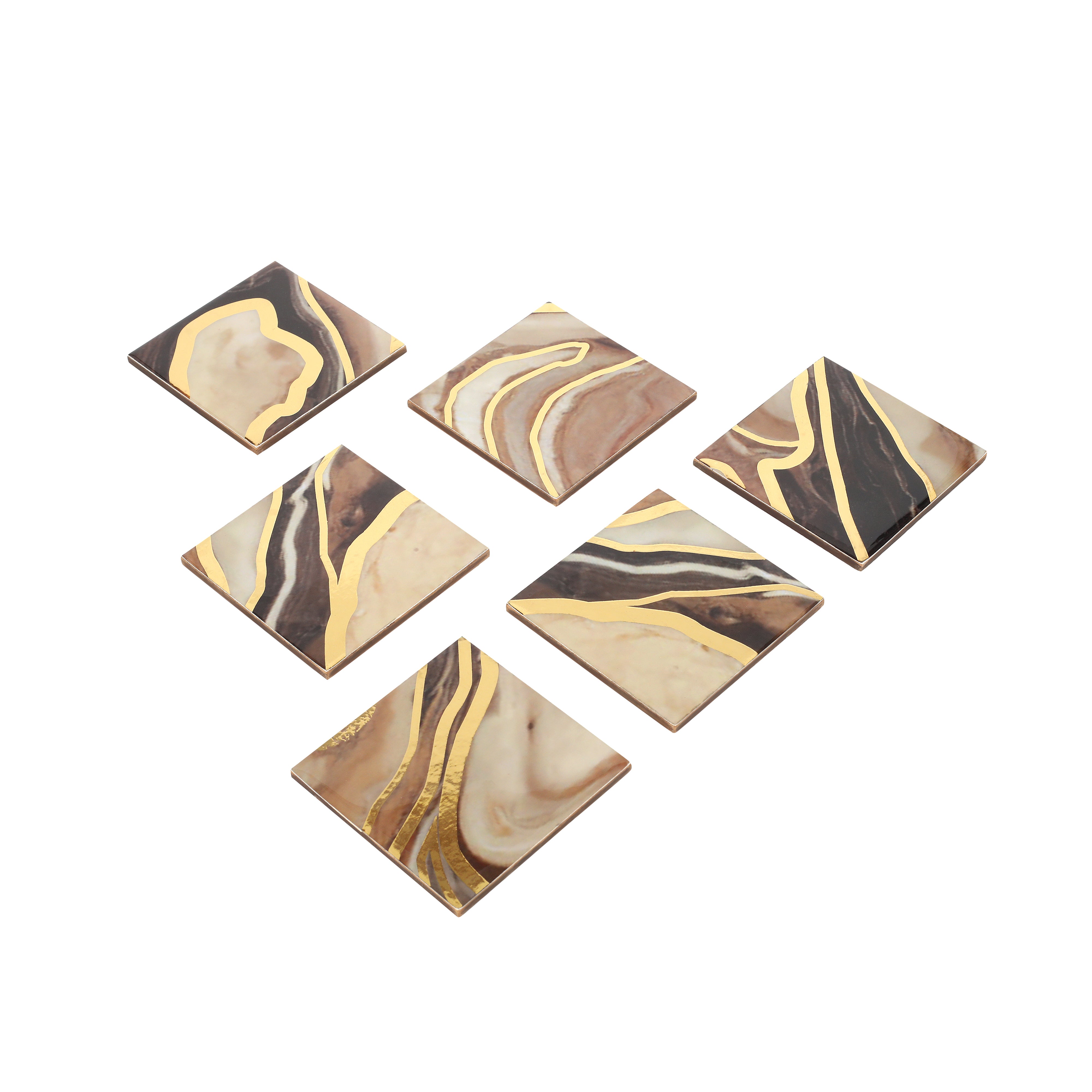 Table Coaster - Brown Marble (Set of 6)