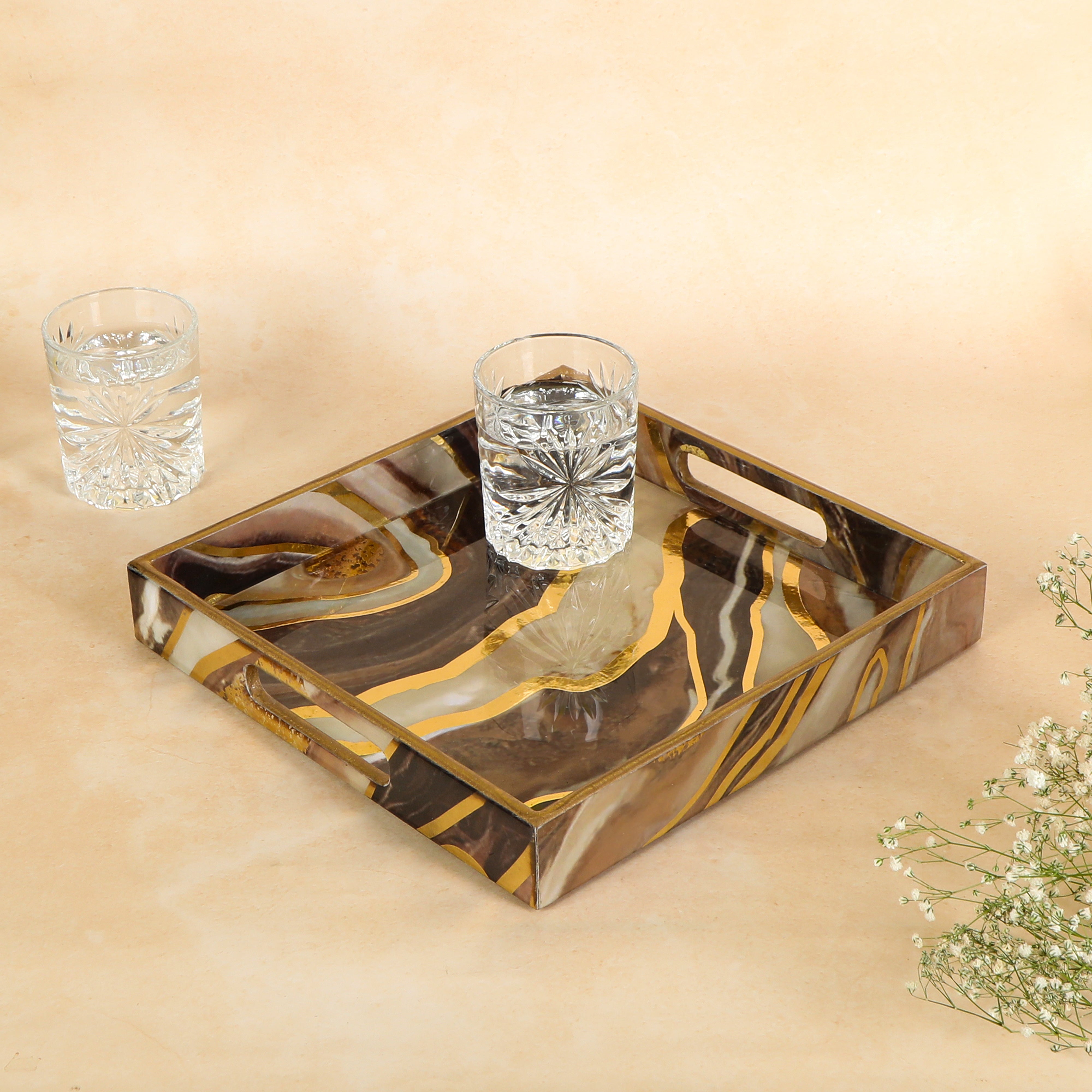 Square Tray - Brown Marble