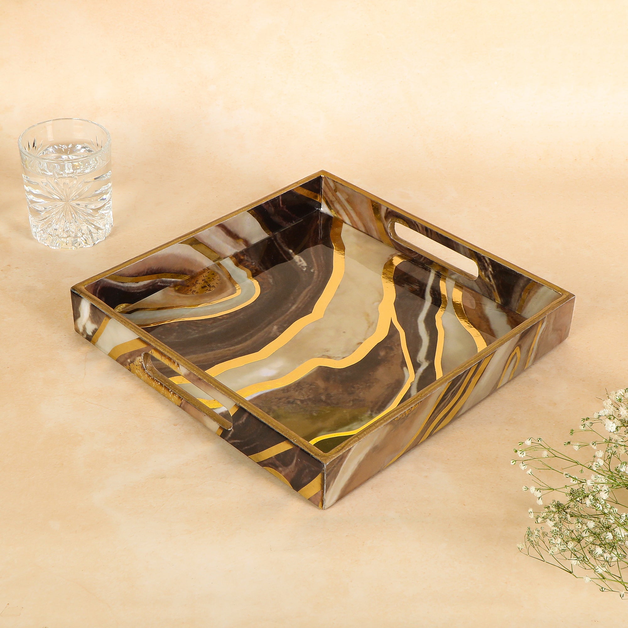 Square Tray - Brown Marble