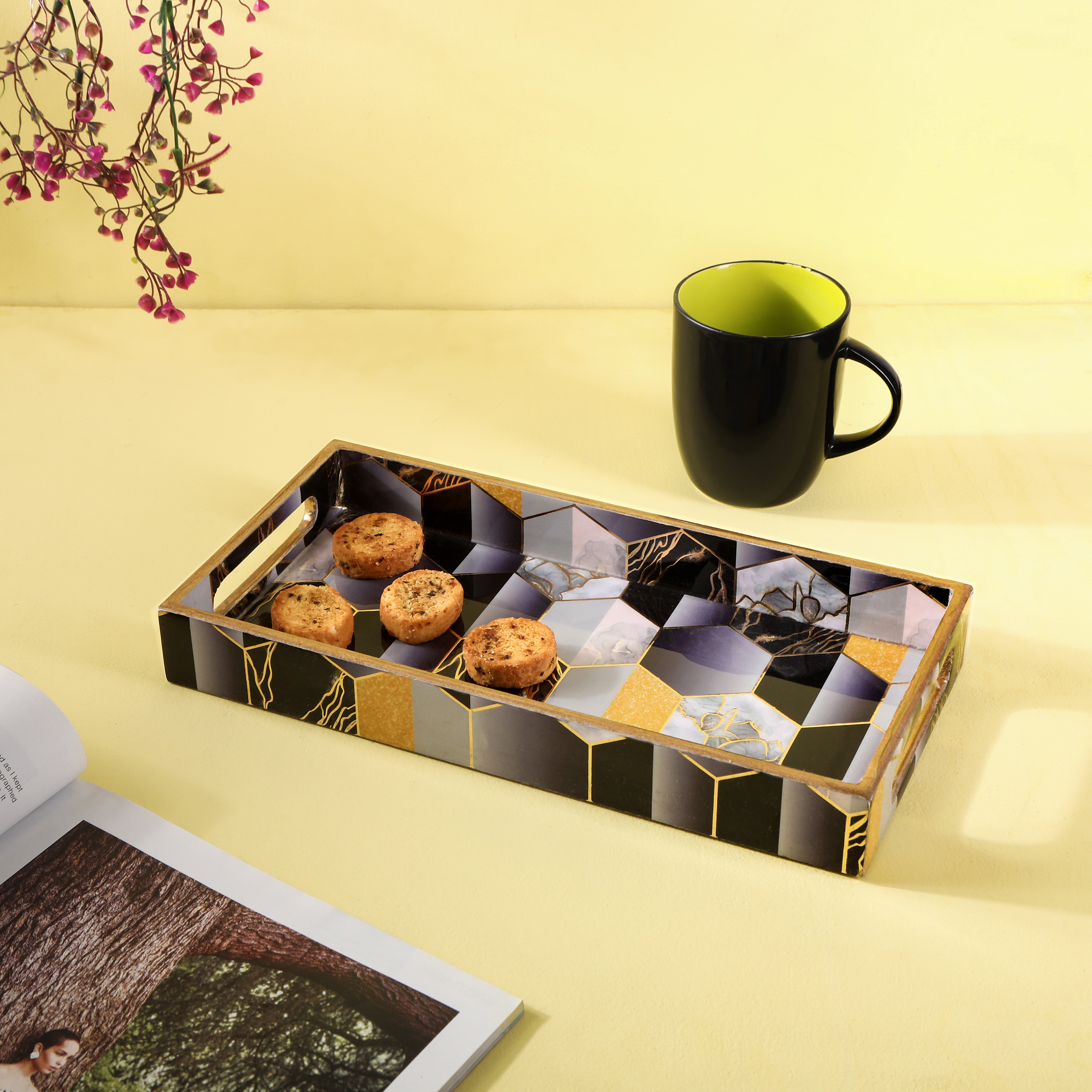 Rectangle Tray - Black Hexagon