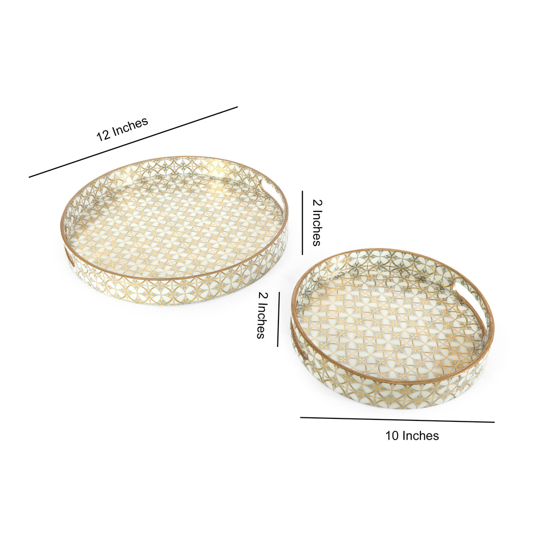 Round Tray - Set of 2 - White & Gold