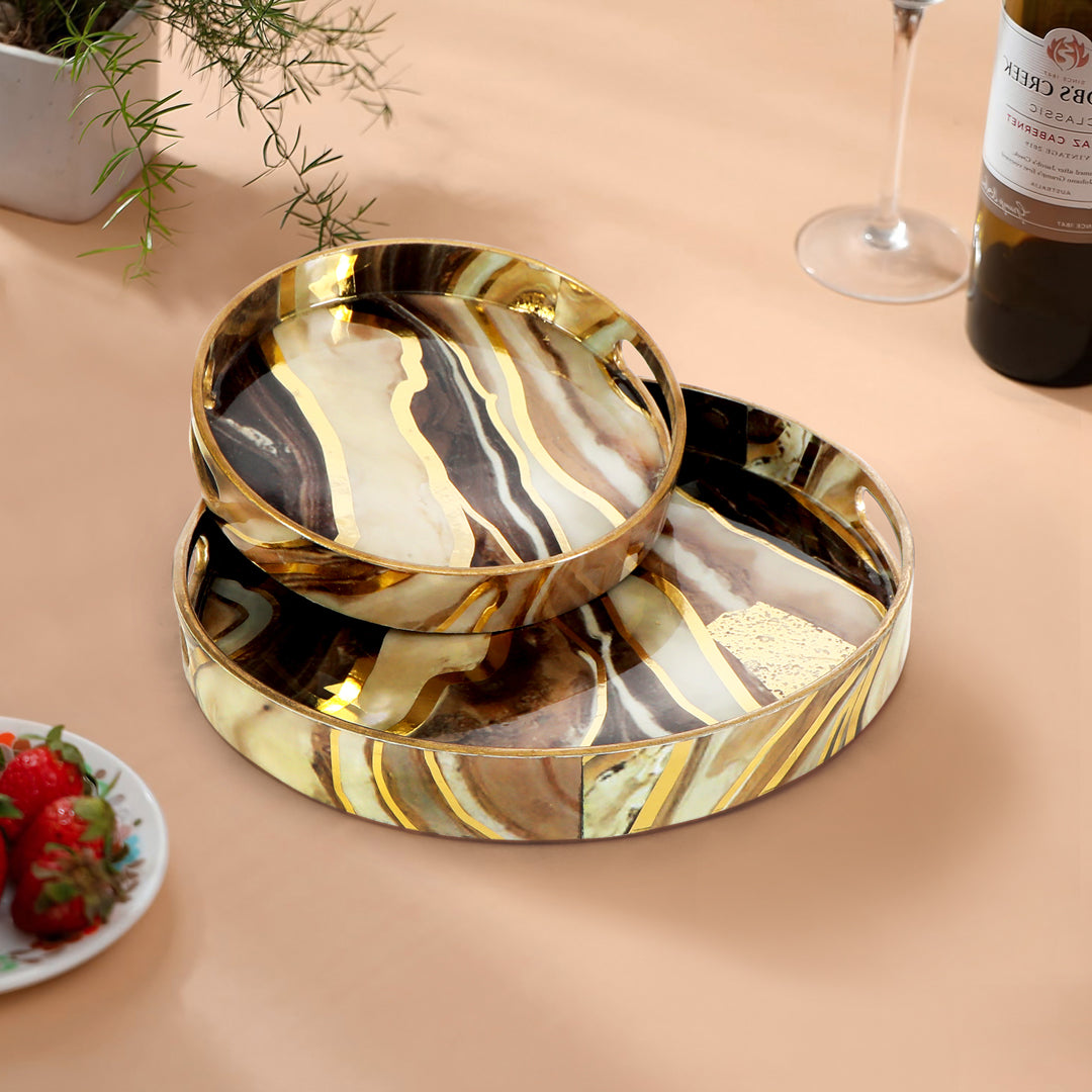 Round Tray - Set of 2 - Brown Marble