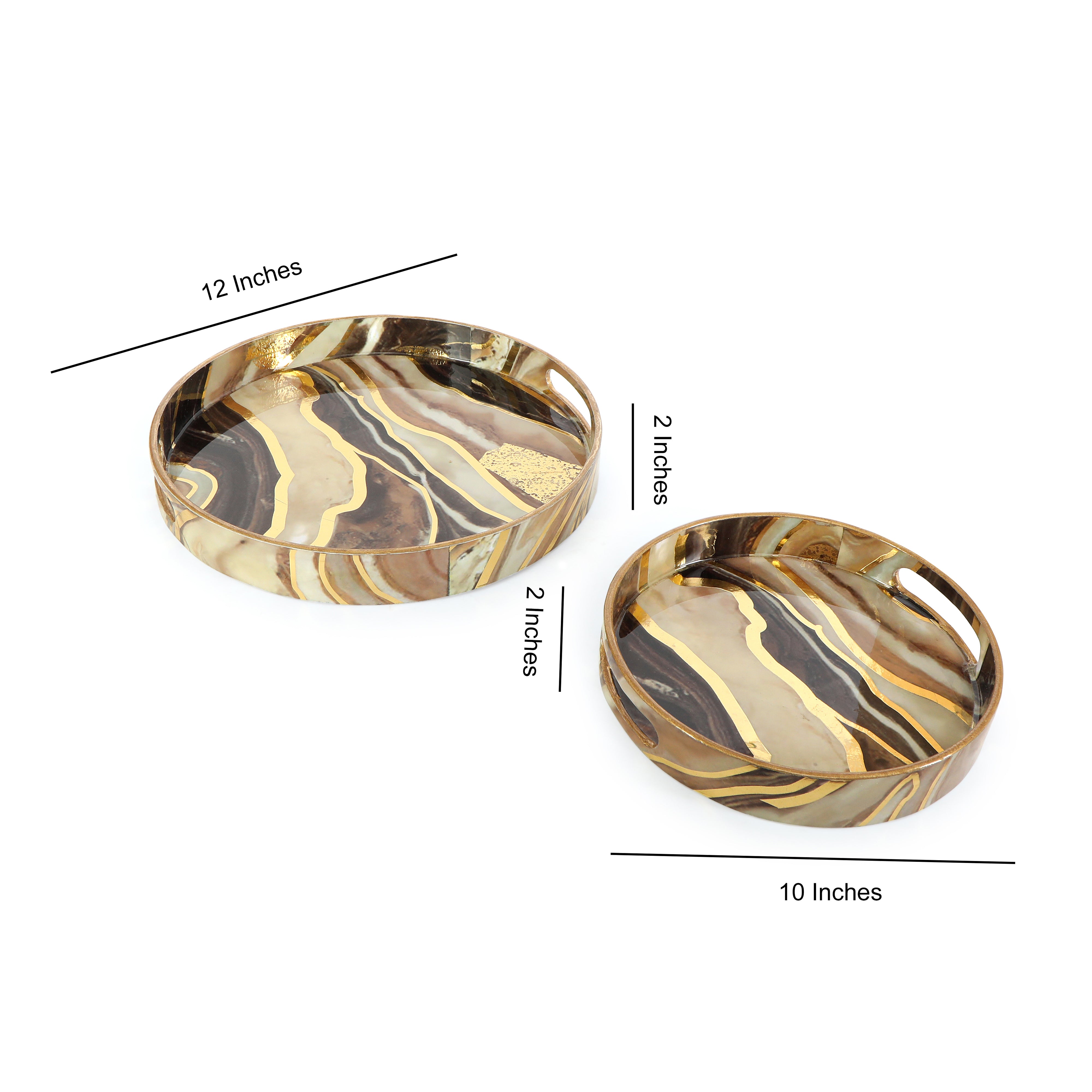 Round Tray - Set of 2 - Brown Marble