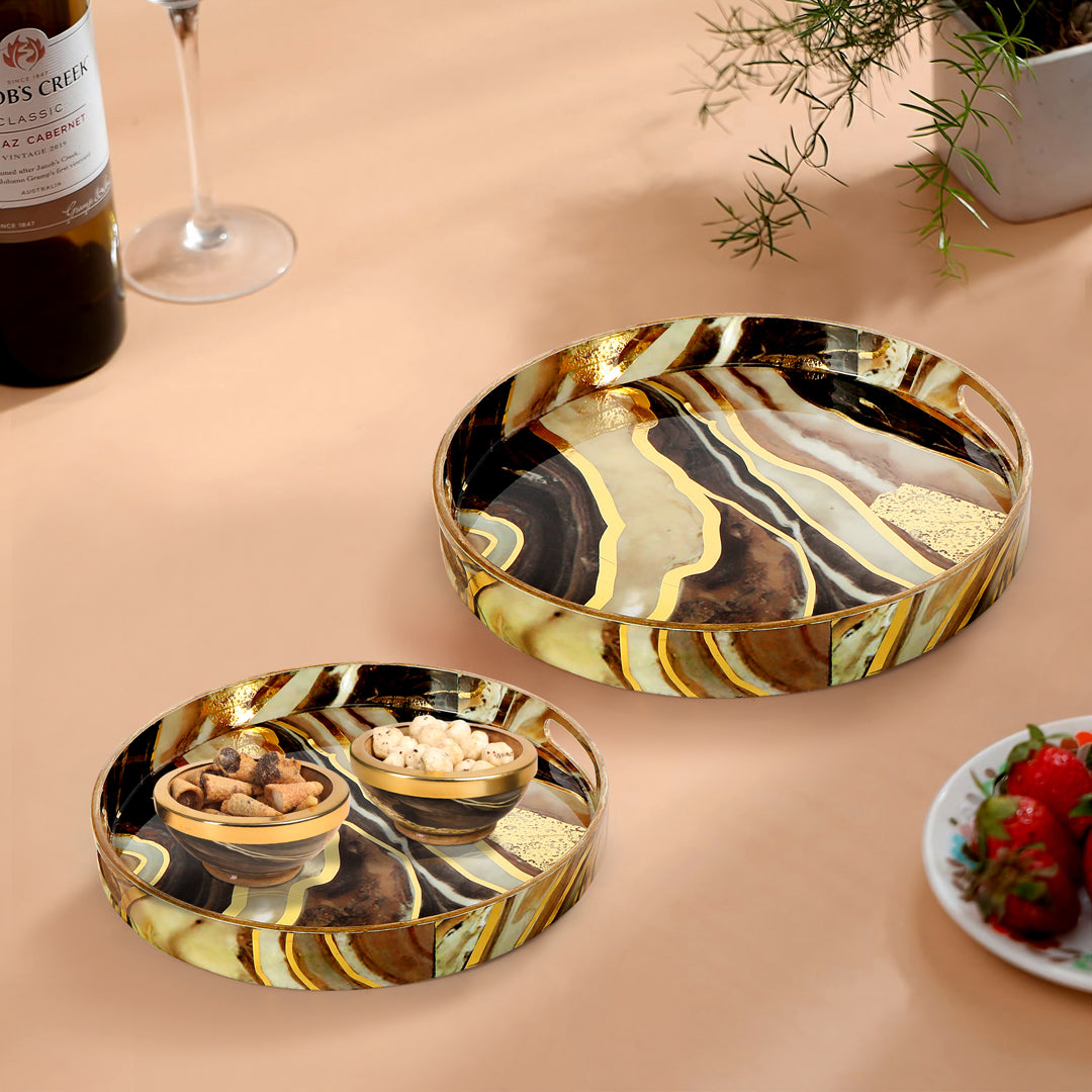 Round Tray - Set of 2 - Brown Marble