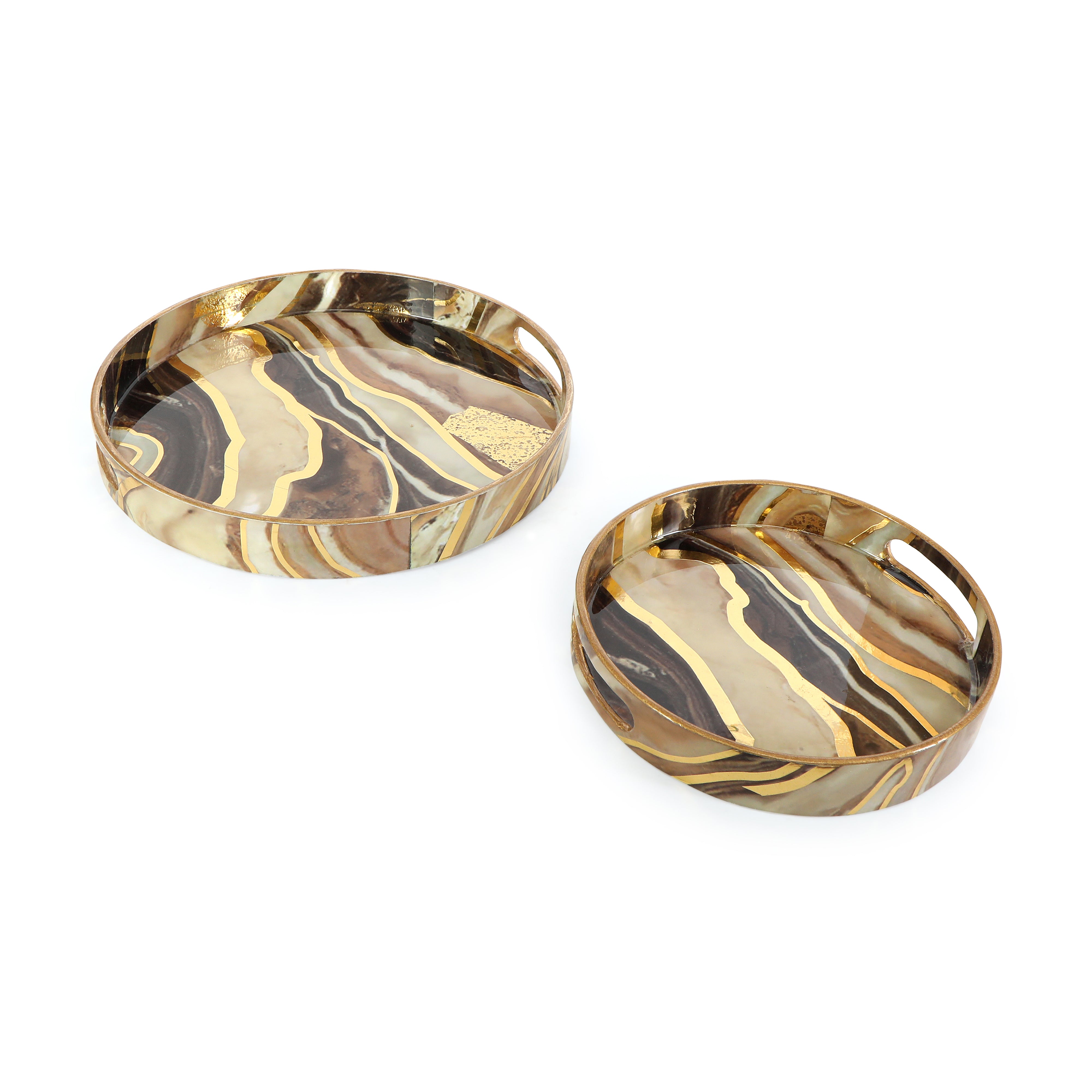 Round Tray - Set of 2 - Brown Marble