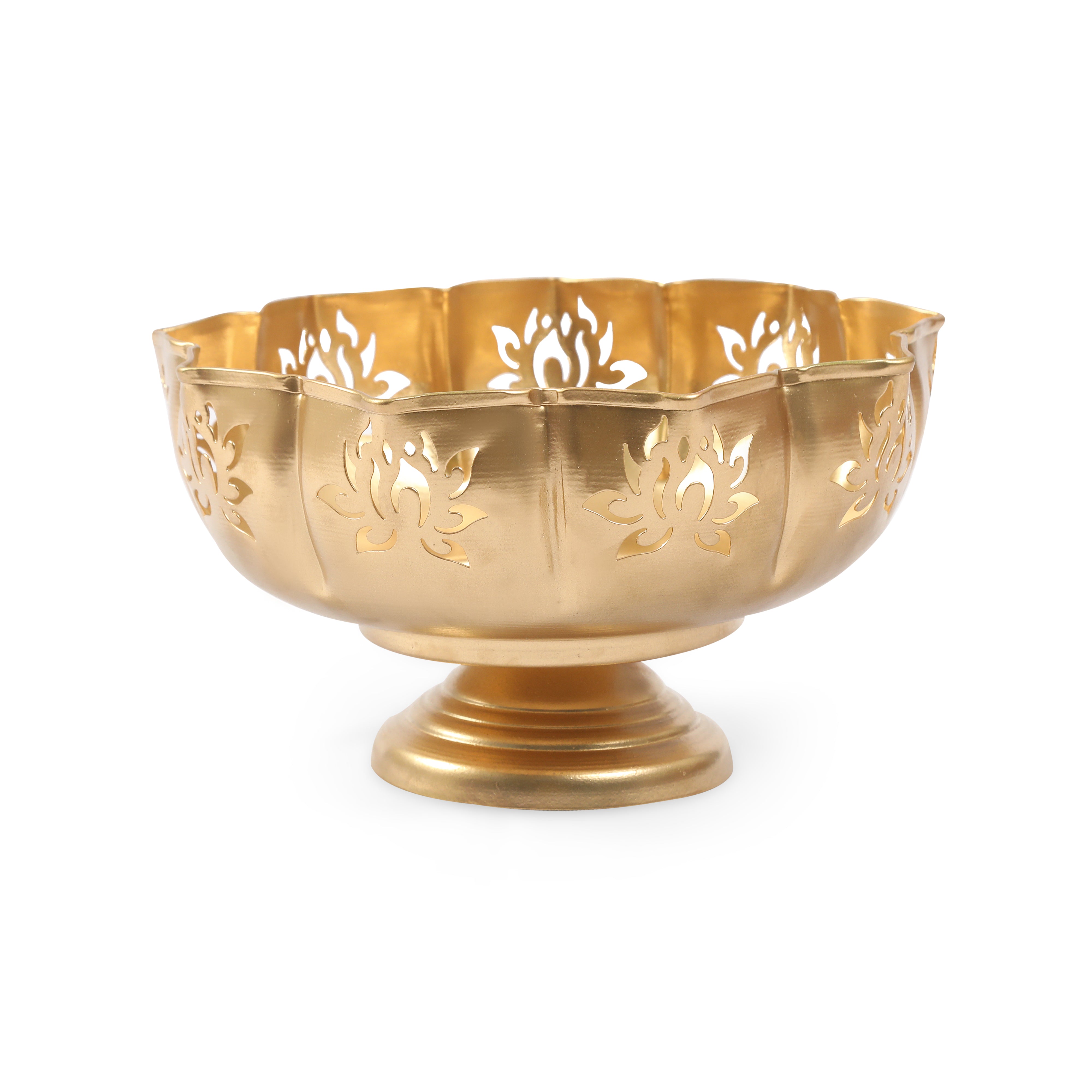 Diwali Hamper - Lotus Cut Decorative Urli Gold Plated