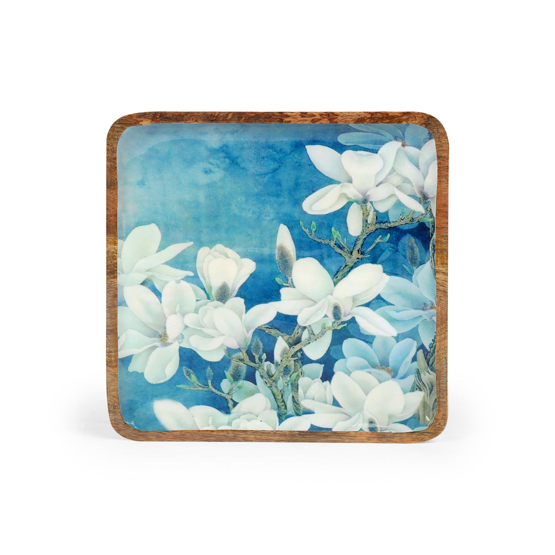 Square Tray Set - Blue White Flower - set of 2