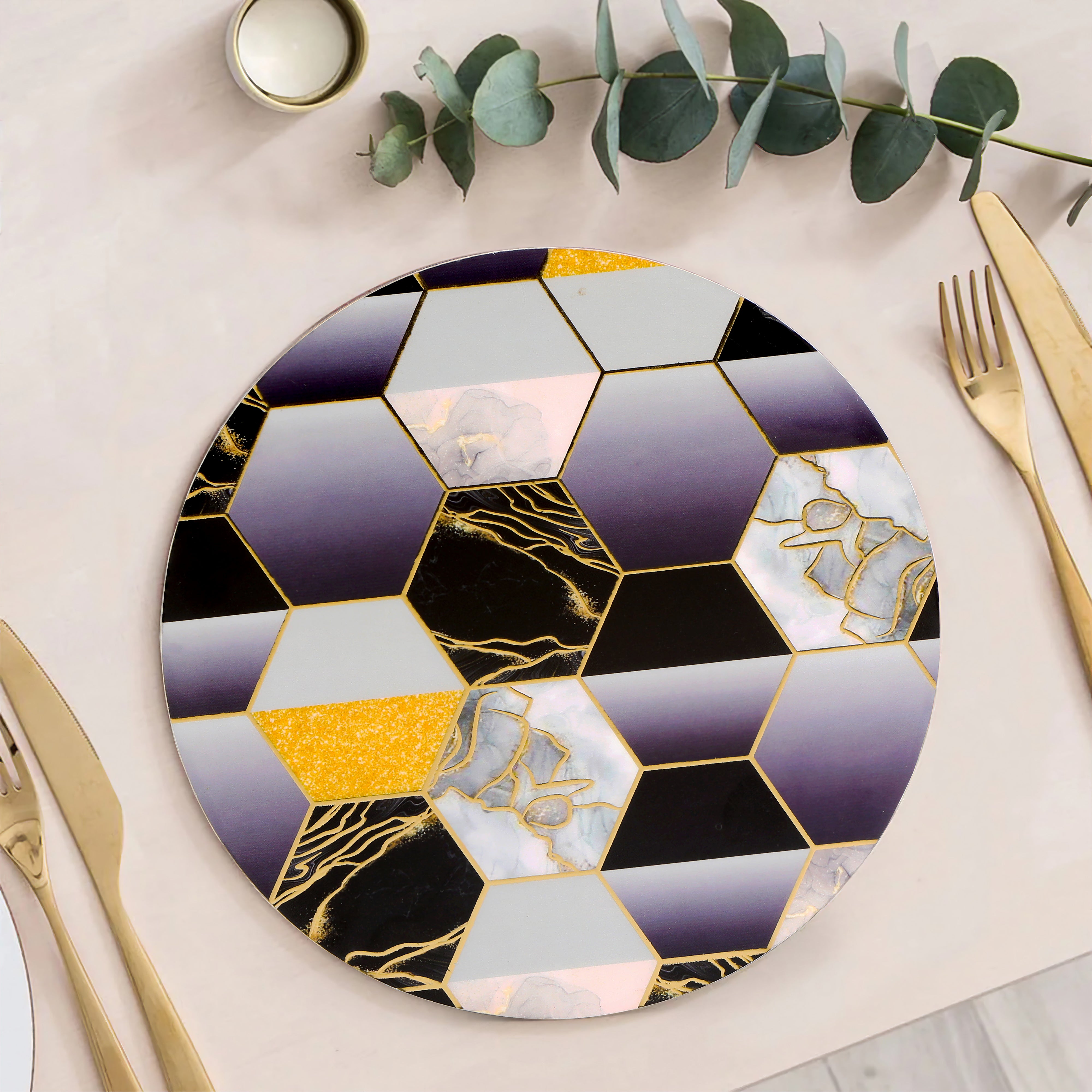 Trivet - Black Hexagon - Round