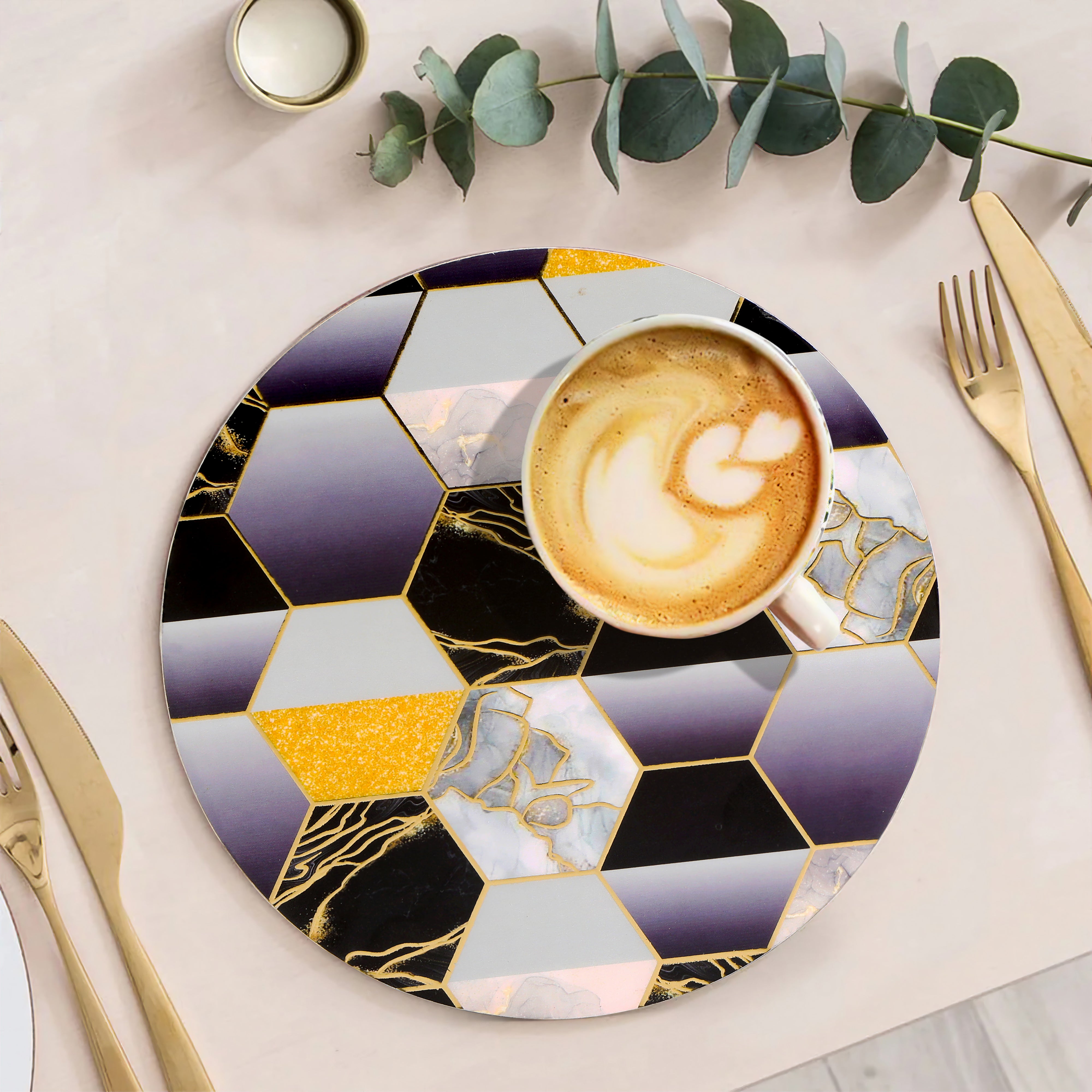 Trivet - Black Hexagon - Round