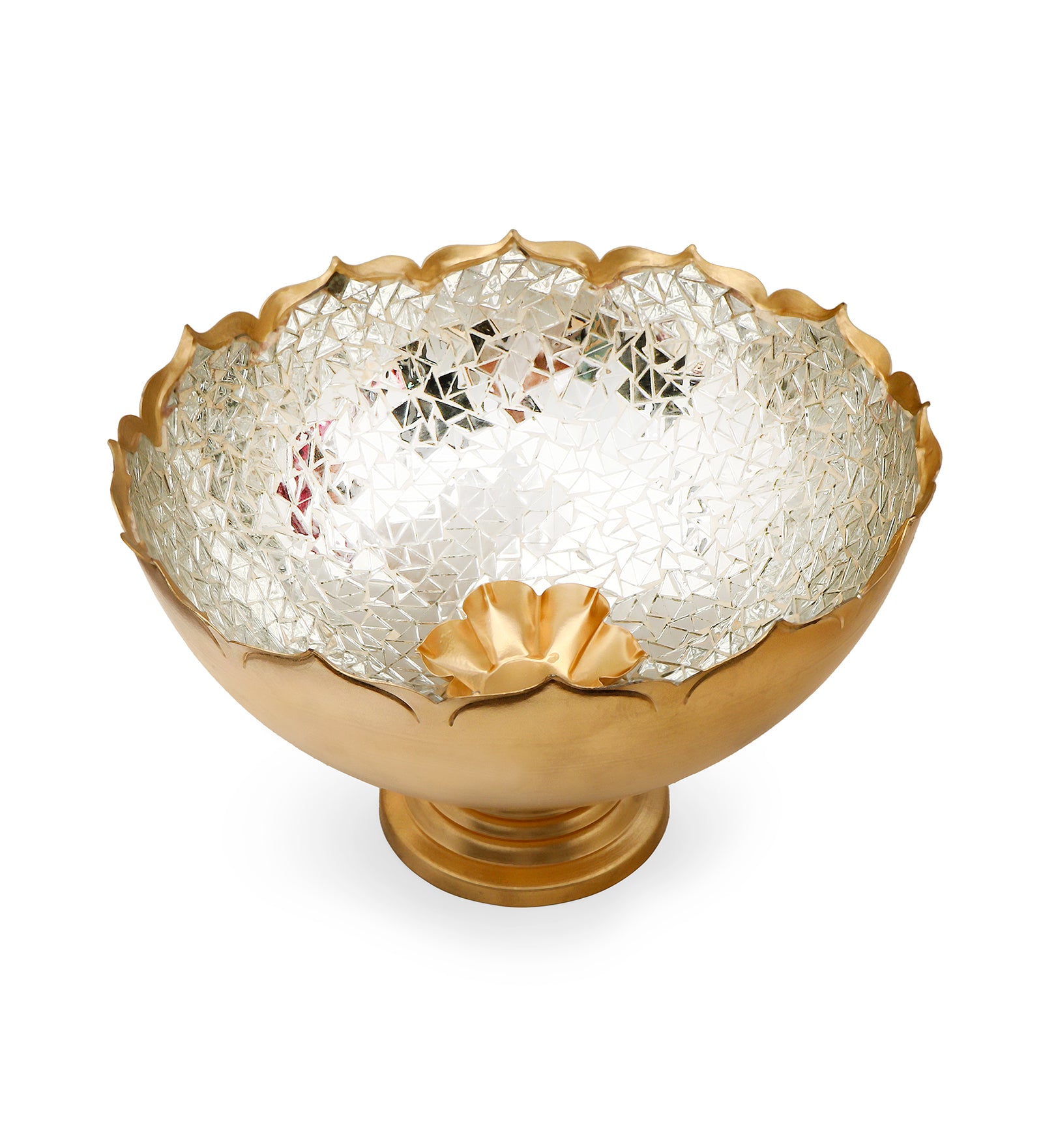 Silver Mosaic Urli With Base 12" Inch 1- The Home Co.