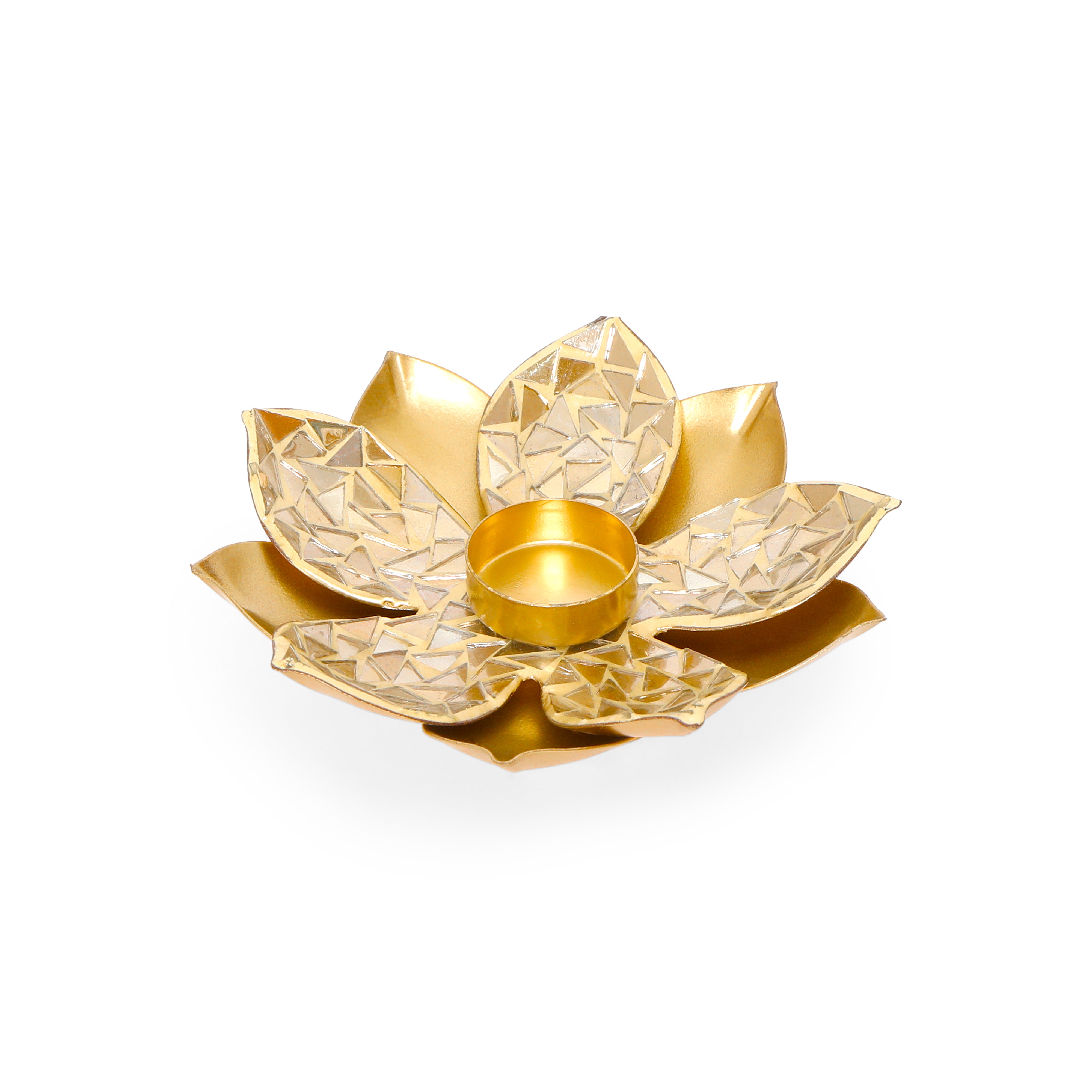 Gold Metal & Mosaic Lotus Tea Light