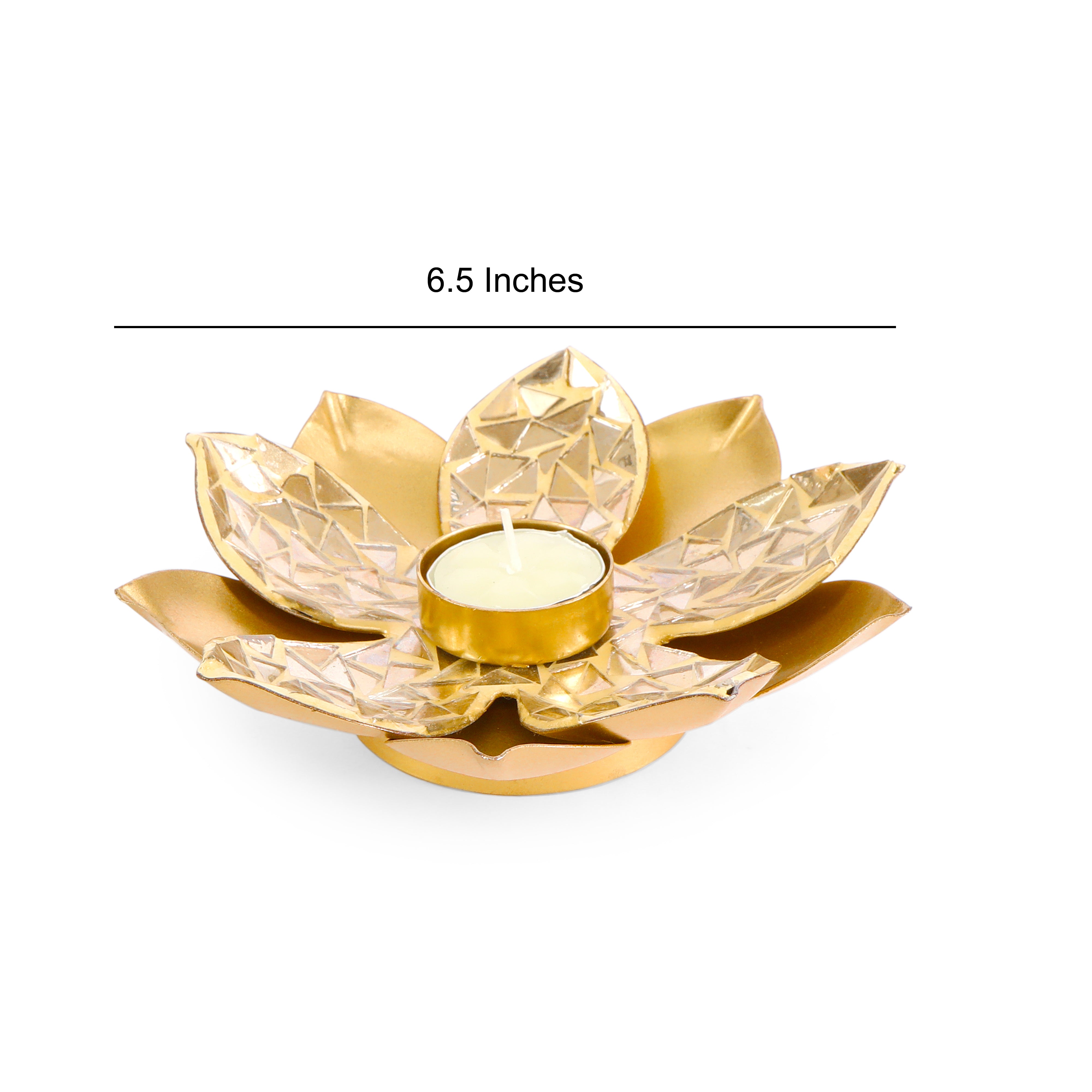 Gold Metal & Mosaic Lotus Tea Light