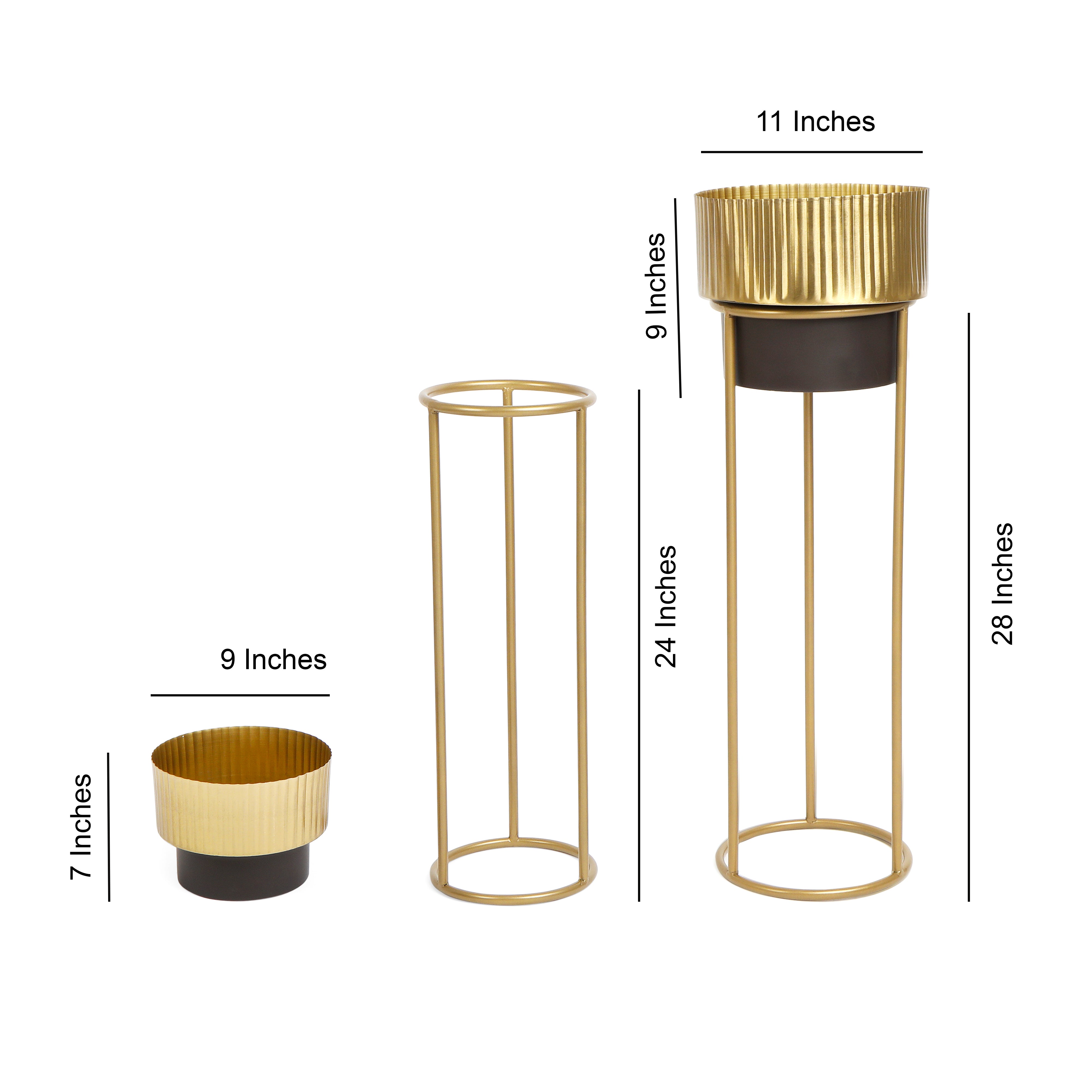 Gold Polish Lined Metal Planter Set of 2