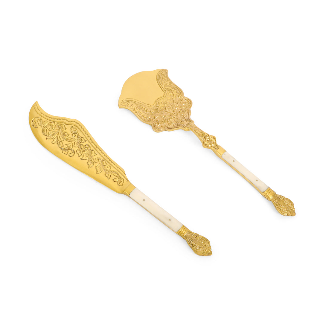 Cake Pastry and Pie Server Set - Cake Cutlery Set of 2 - Ivory and Gold - THE HOME CO. 3