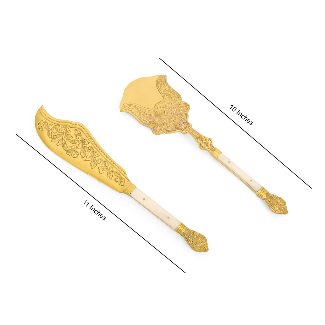 Cake Pastry and Pie Server Set - Cake Cutlery Set of 2 - Ivory and Gold - THE HOME CO. 2