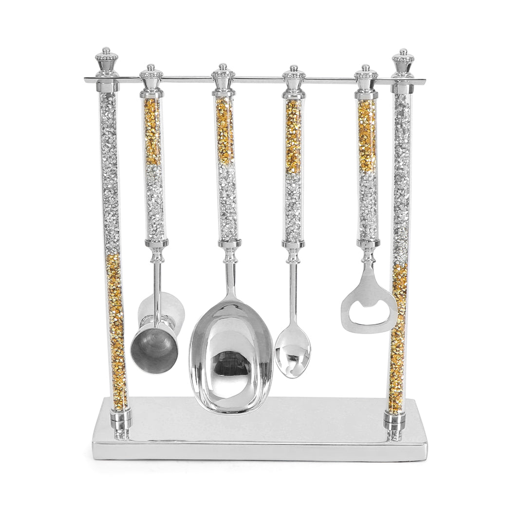Bar Set - Crystal - Set of 4 Pcs with Stand: The Home Co.
