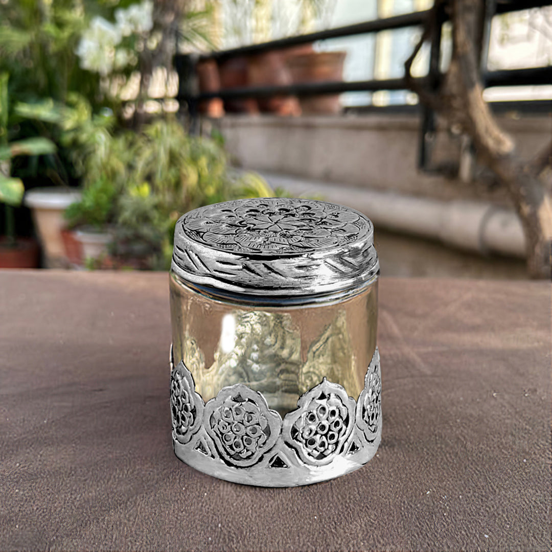 Glass Jar - Round German Silver Jar (Small) 1- The Home Co.