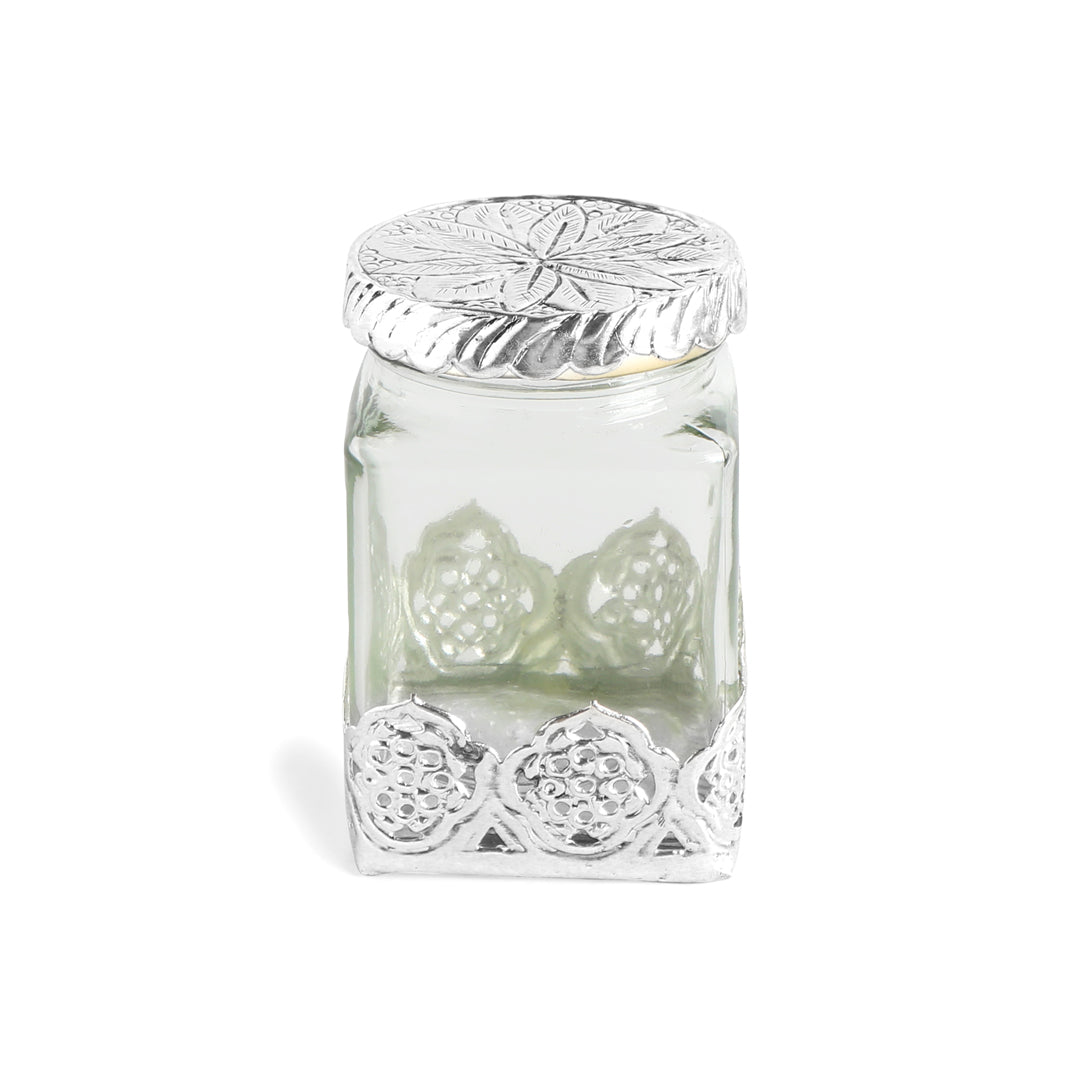 Glass Jar - German Silver Cover - Square Glass Jar (Small) 8- The Home Co.