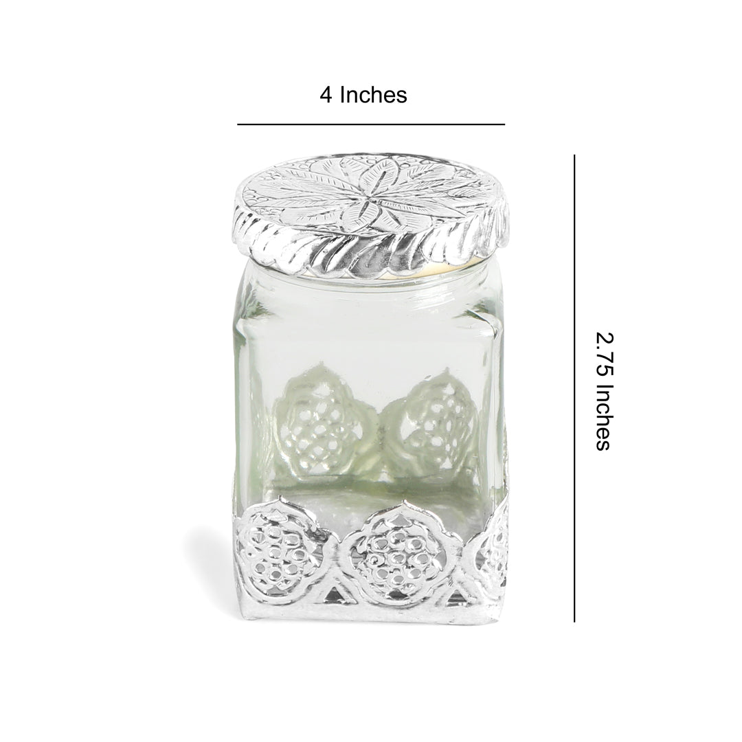 Glass Jar - German Silver Cover - Square Glass Jar (Small) 6- The Home Co.