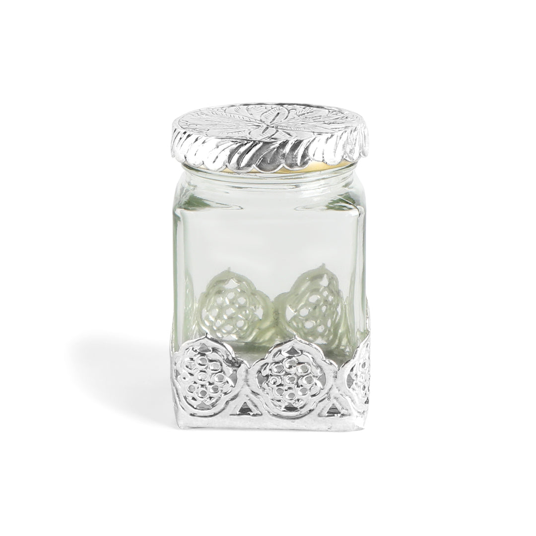 Glass Jar - German Silver Cover - Square Glass Jar (Small) 9- The Home Co.