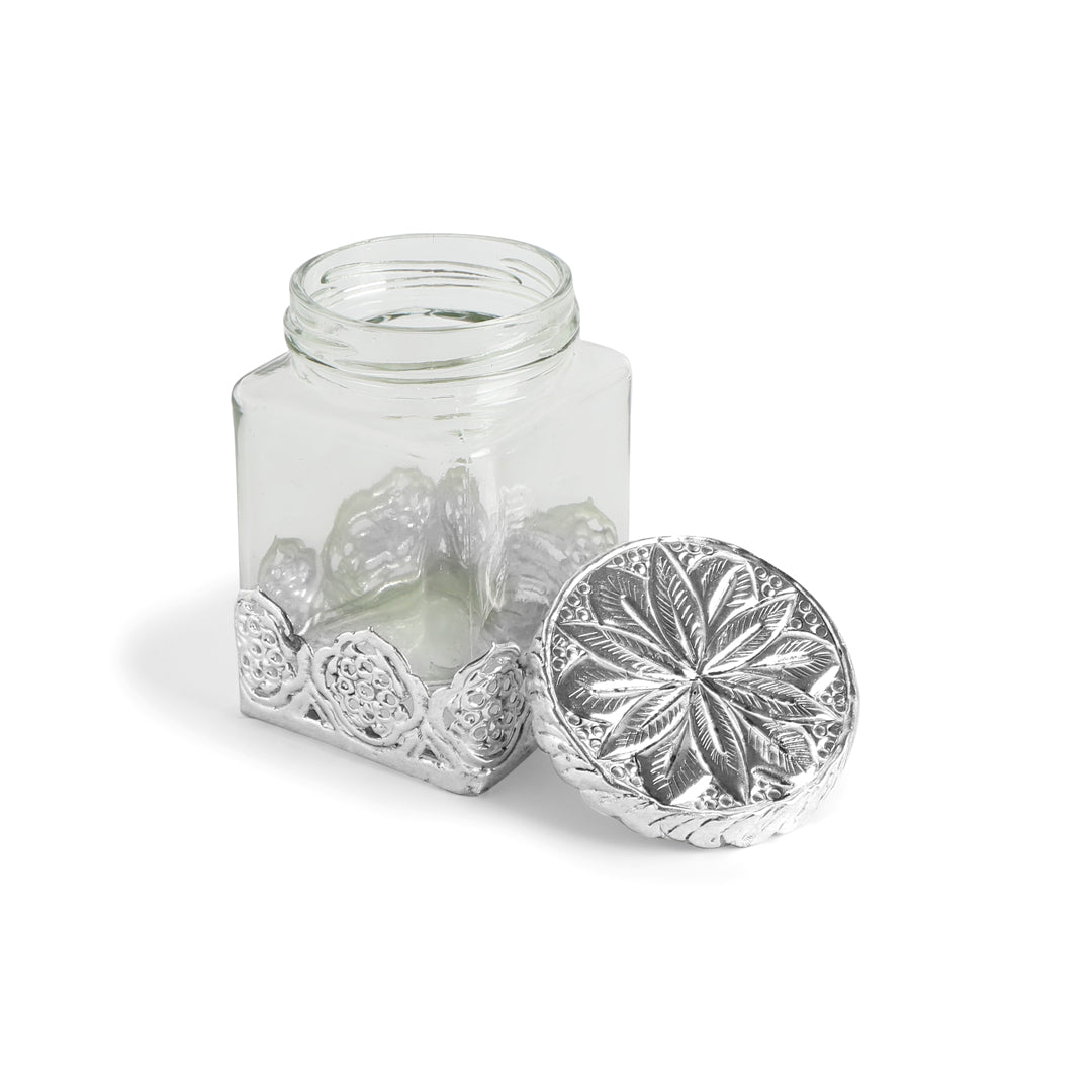 Glass Jar - German Silver Cover - Square Glass Jar  (Small) 2- The Home Co.