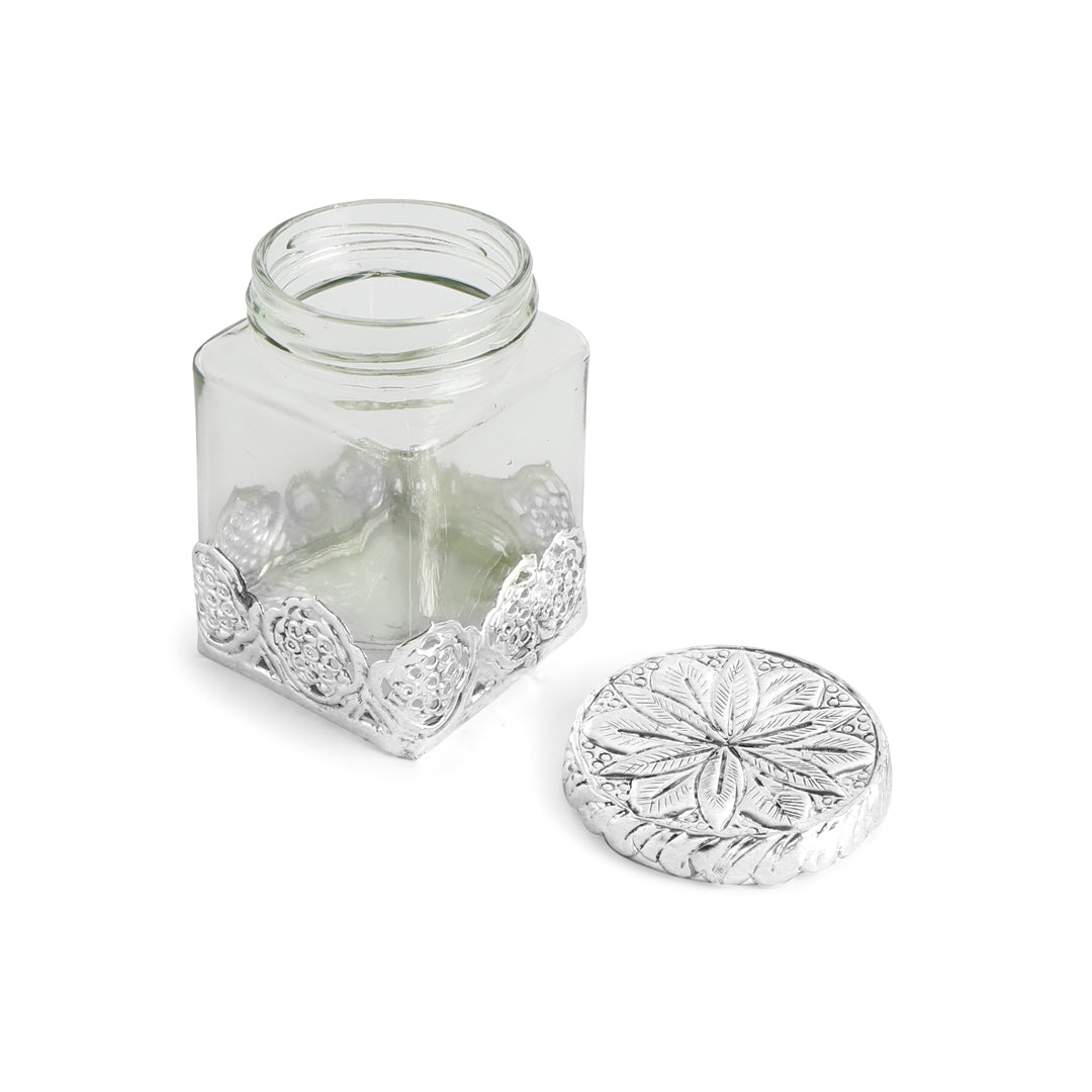 Glass Jar - German Silver Cover - Square Glass Jar  (Small) 3- The Home Co.
