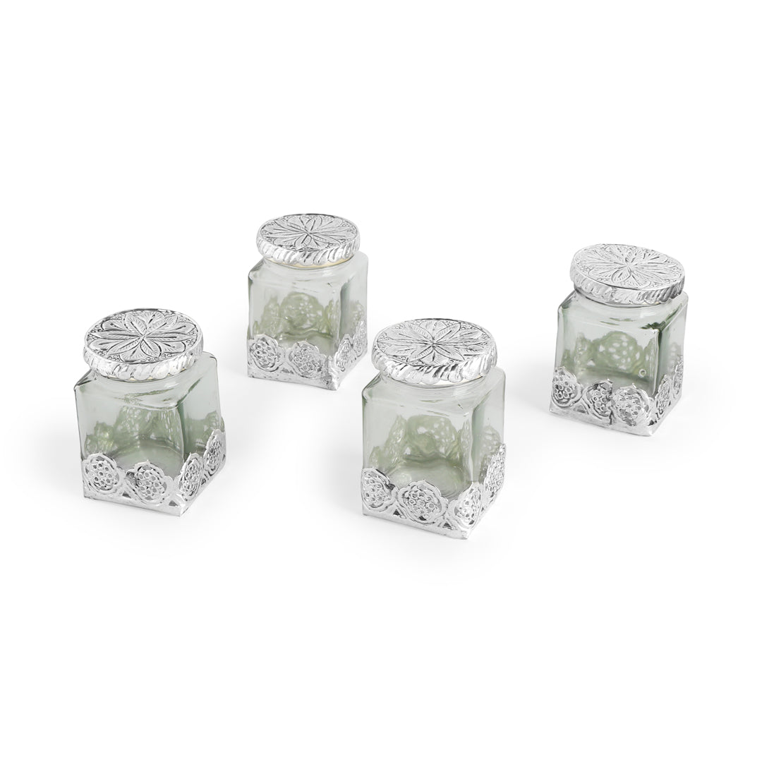 Glass Jar - German Silver Cover - Square Glass Jar (Small) 5- The Home Co.