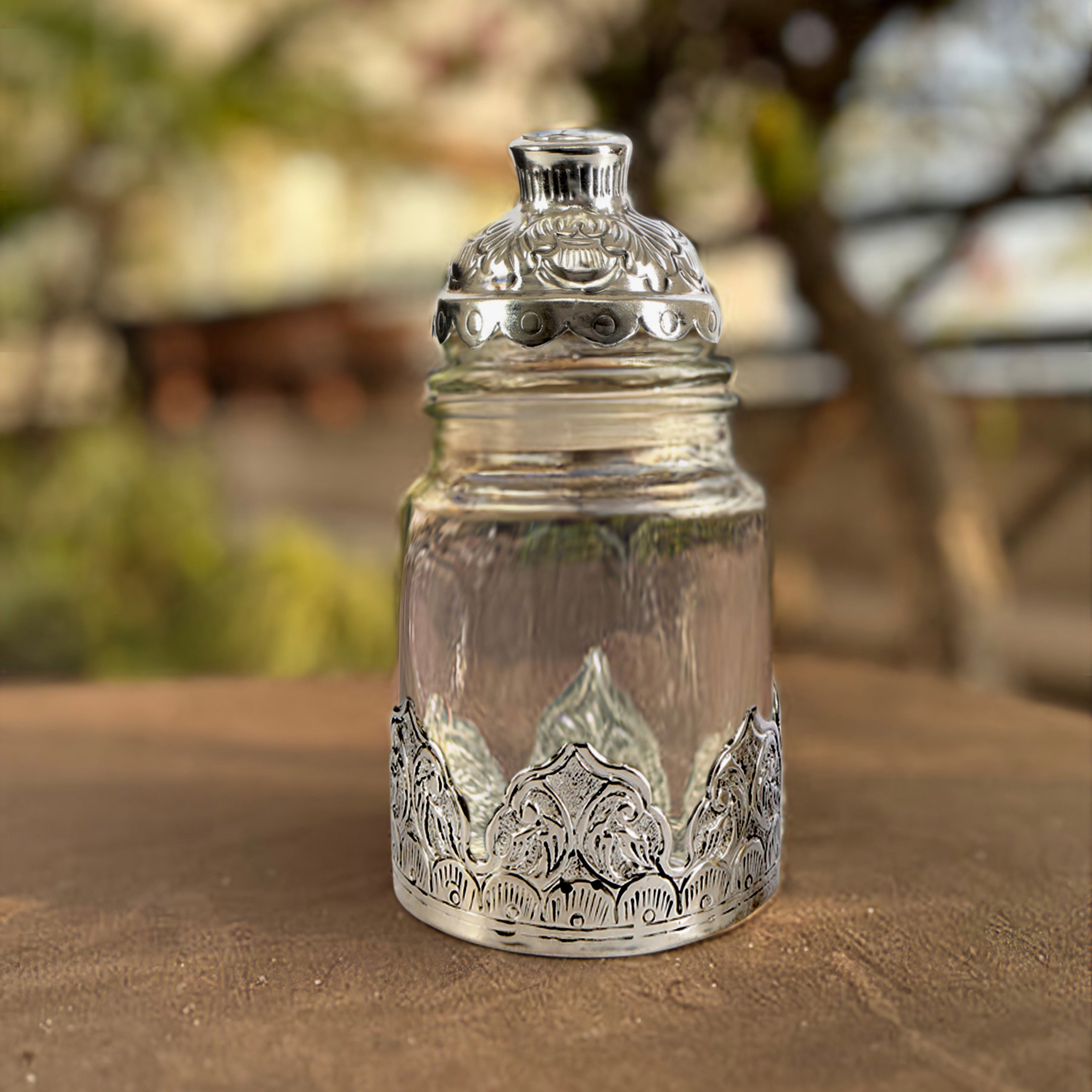 Large Glass & German Silver Jar