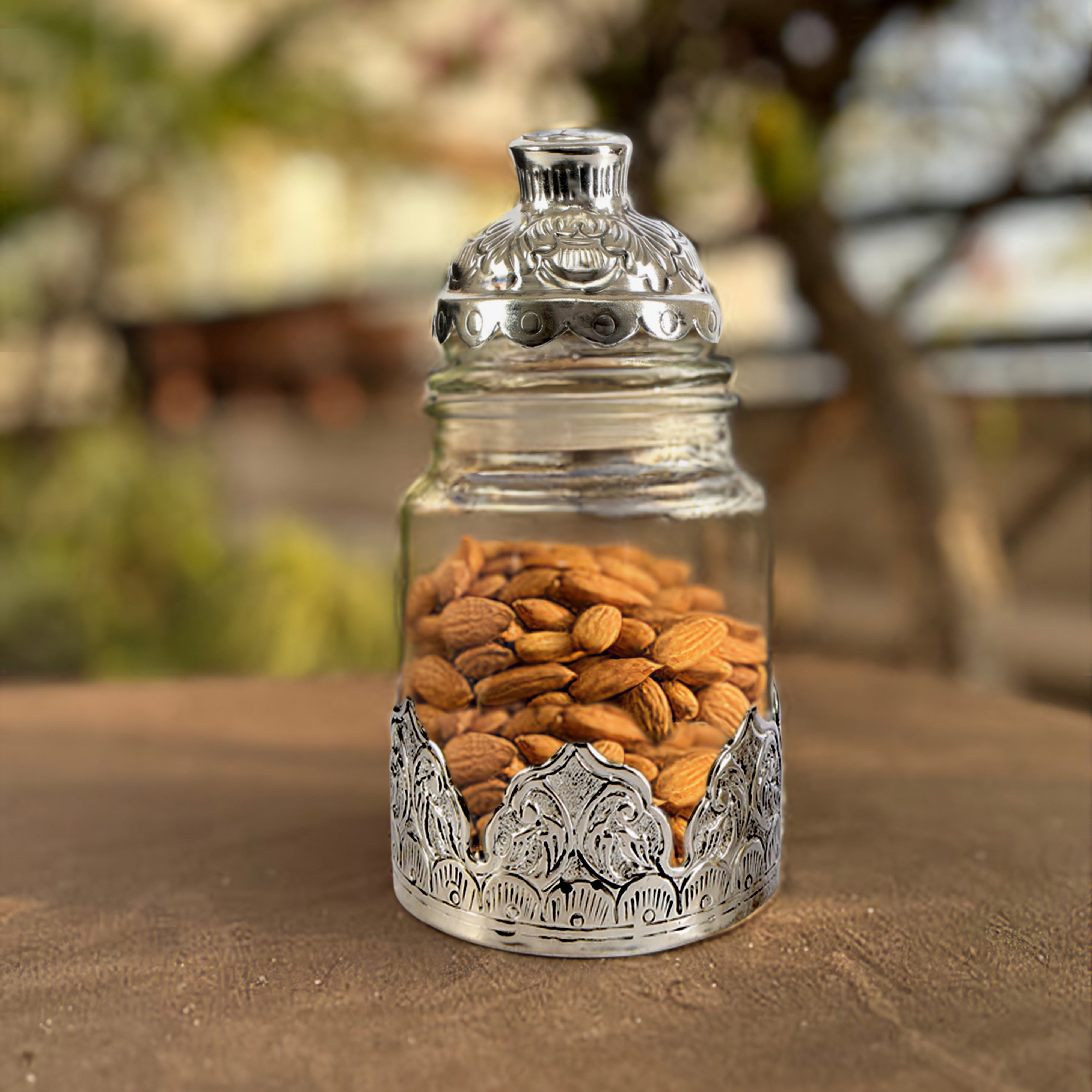 Large Glass & German Silver Jar