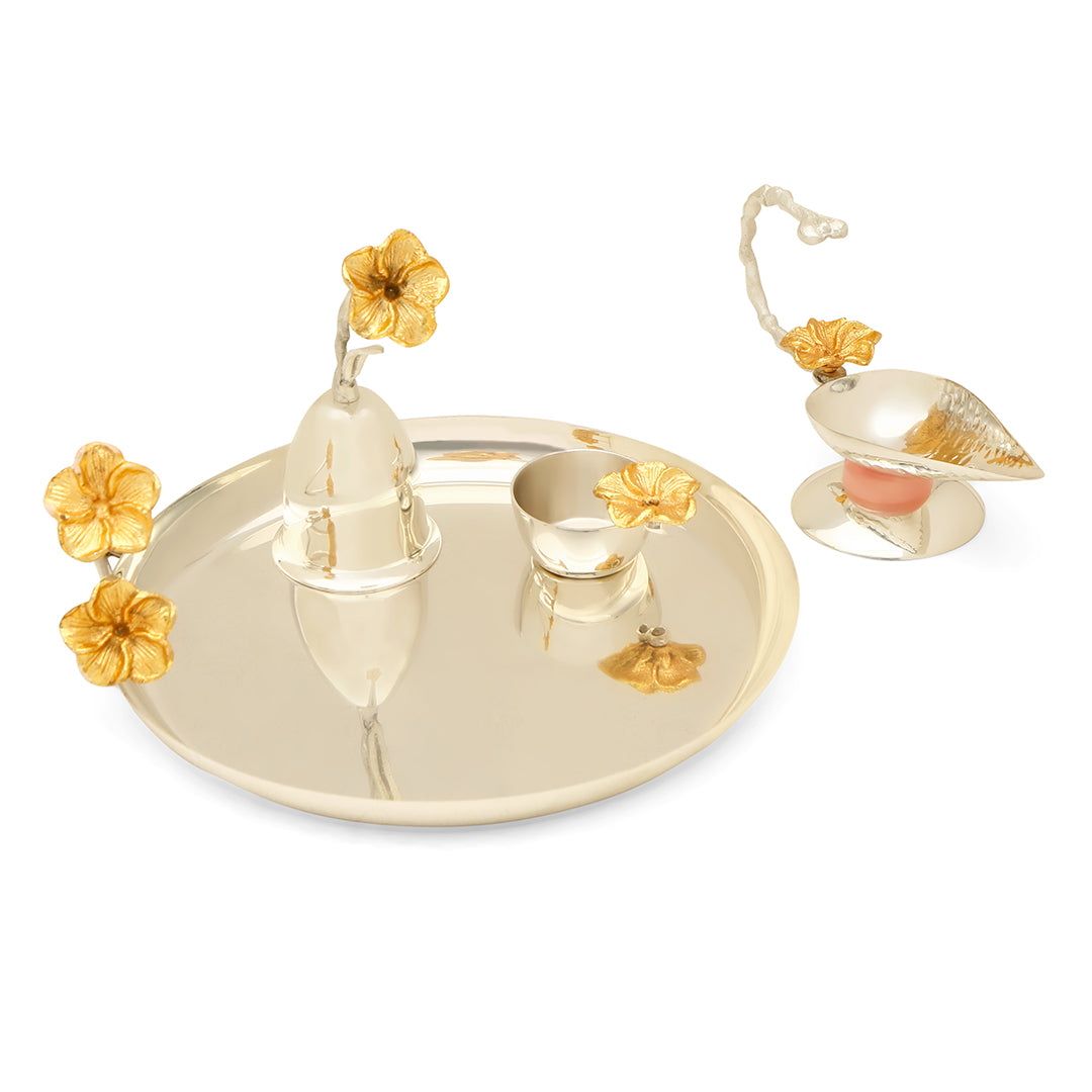 Puja Thali with Flower Motif