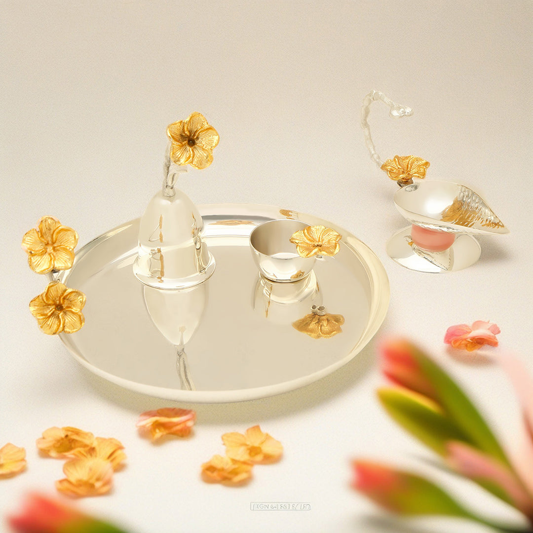 Puja Thali with Flower Motif