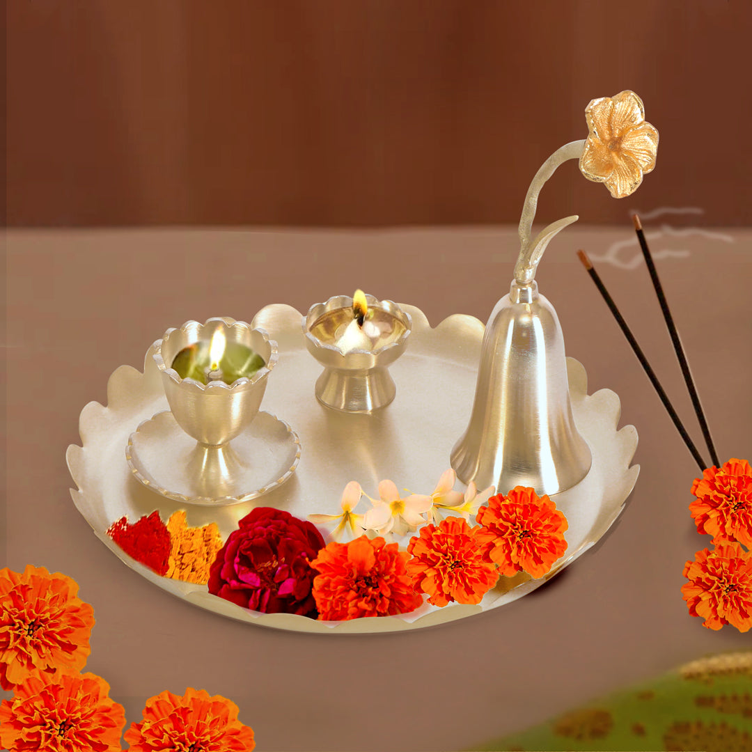 Puja Thali Set - Kangura with Flower Bell